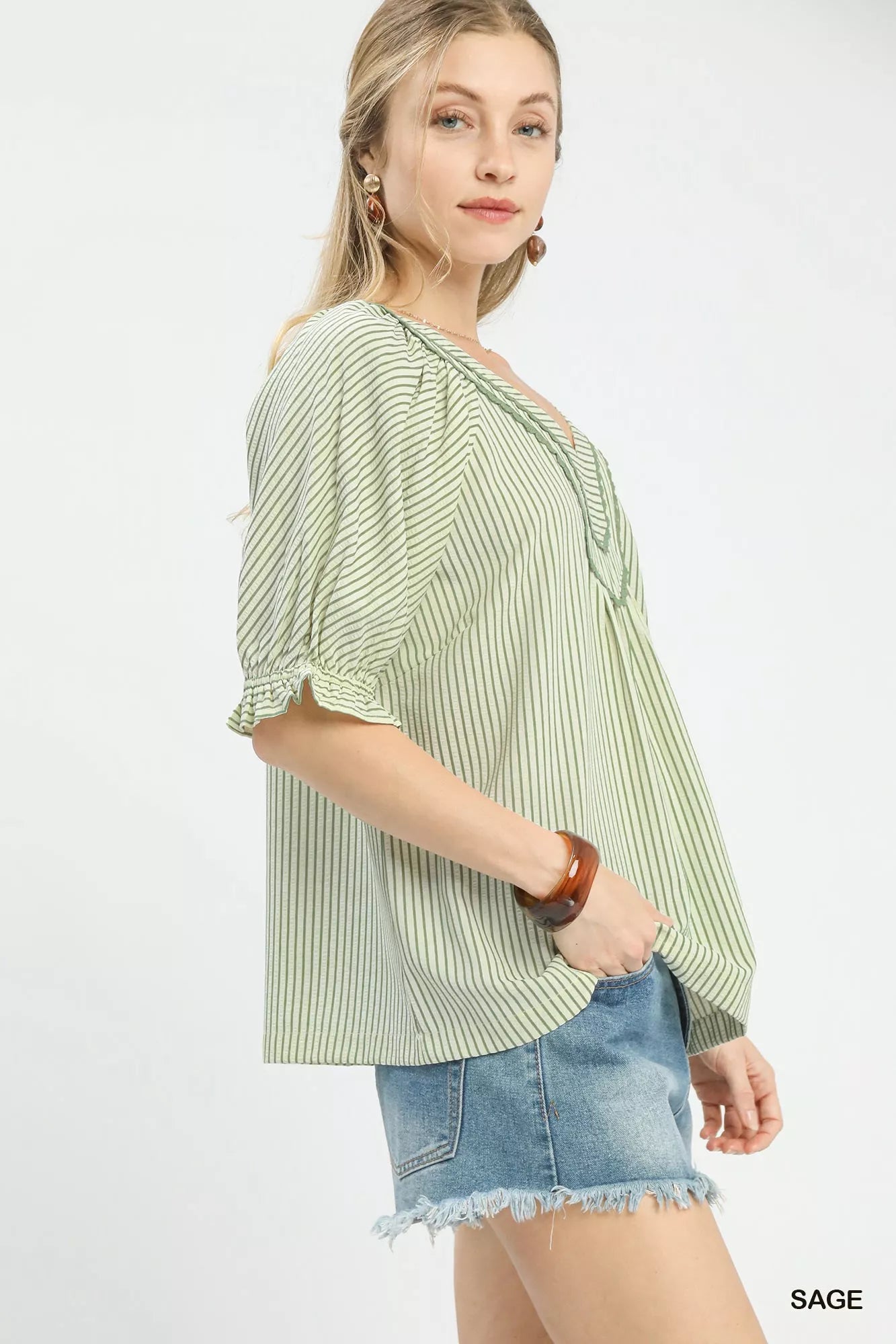 Umgee Stripe V-Neck Blouse
