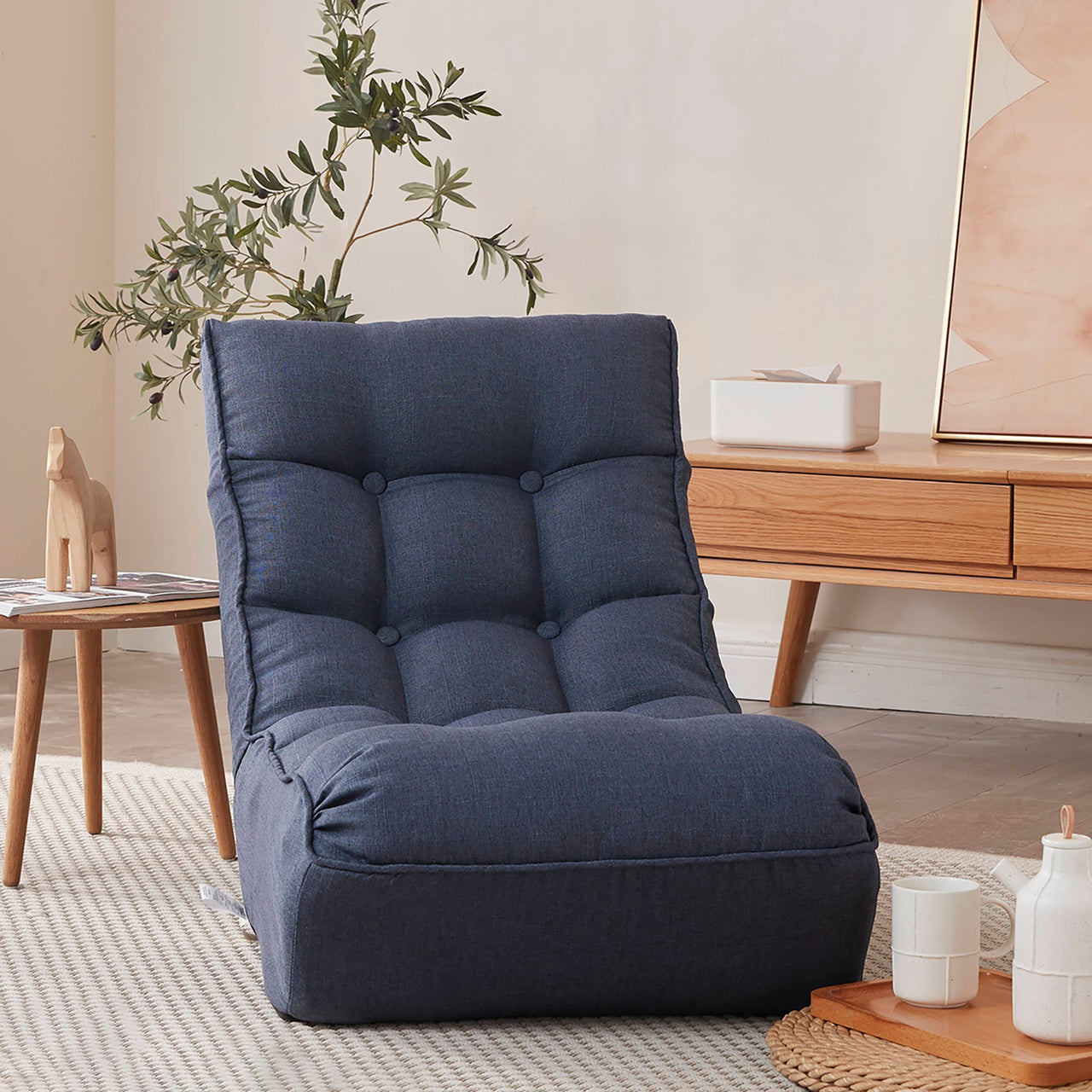Single sofa reclining chair Japanese chair lazy sofa tatami balcony reclining chair leisure sofa adjustable chair,Navy