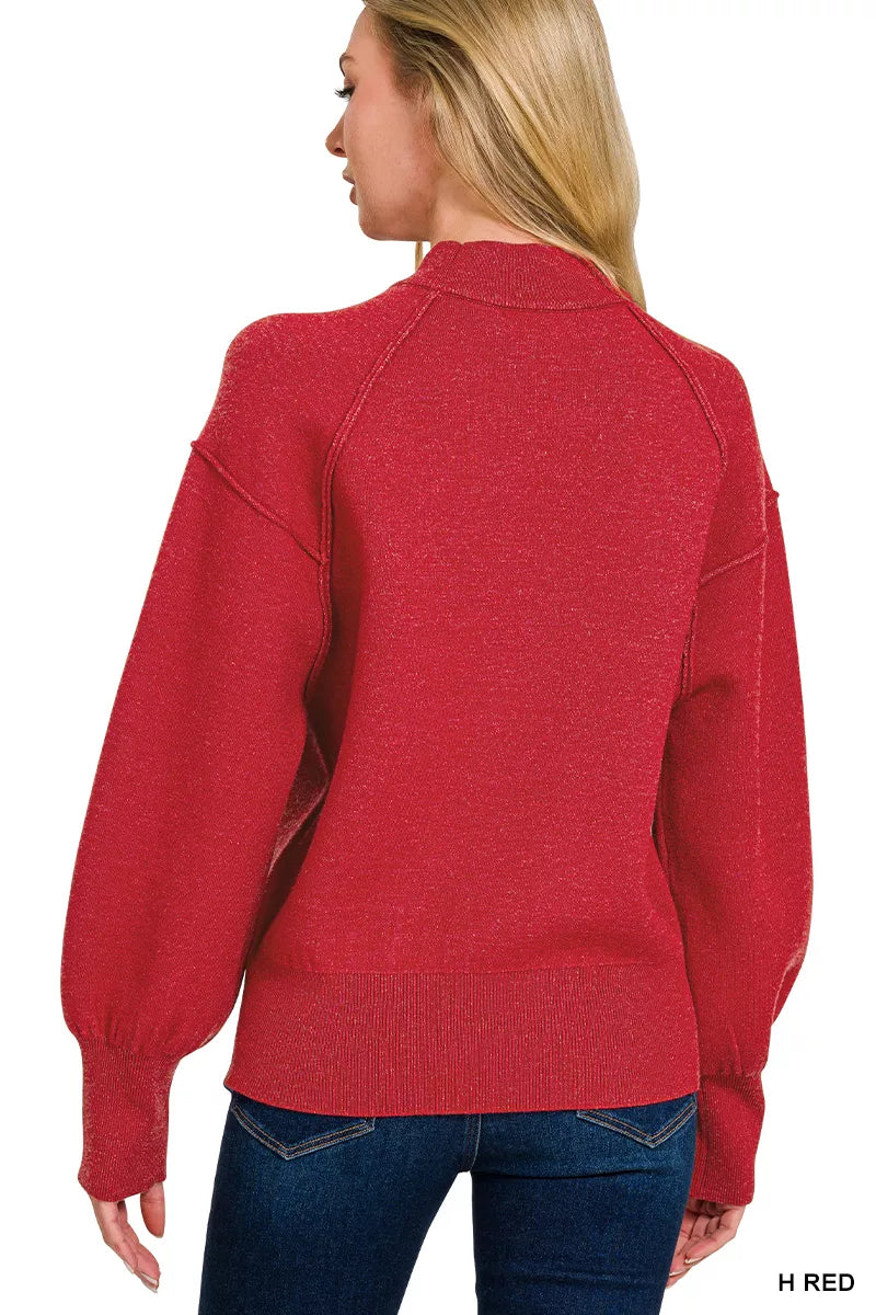 Zenana Viscose Mock Neck Exposed Seam Sweater