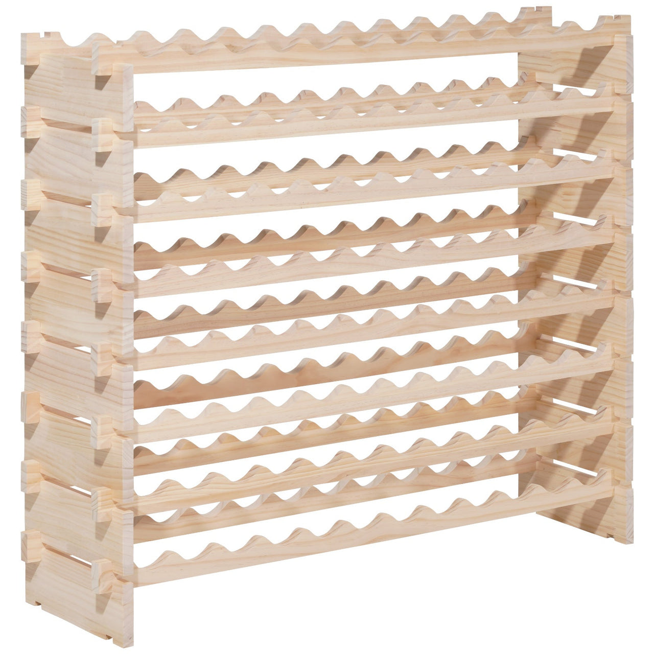 96 Bottle Stackable Modular Wine Rack, 8-Tier Wine Bottle Holder,Solid Wood Floor Freestanding Wine Storage Rack For Pinot Noir bottles,For Kitchen, Cellar, and Bar, Natural