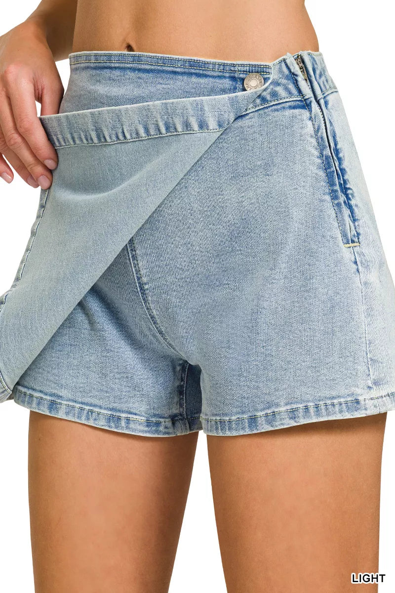 Zenana Wrap Front Denim Skort