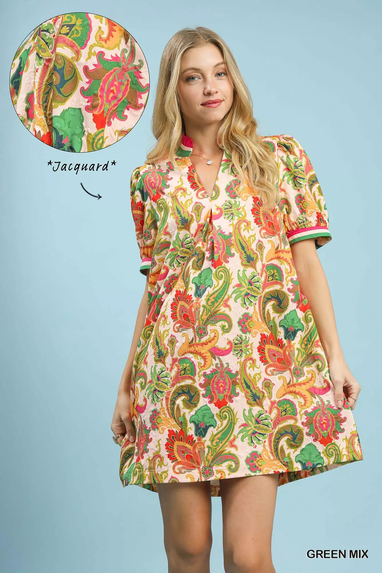 Umgee Jacquard Abstract Print Mini Dress
