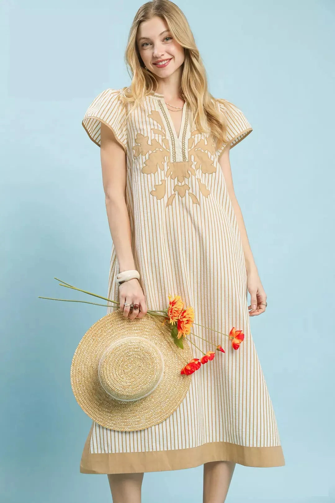 Umgee Stripe Midi Dress with Lace Trim