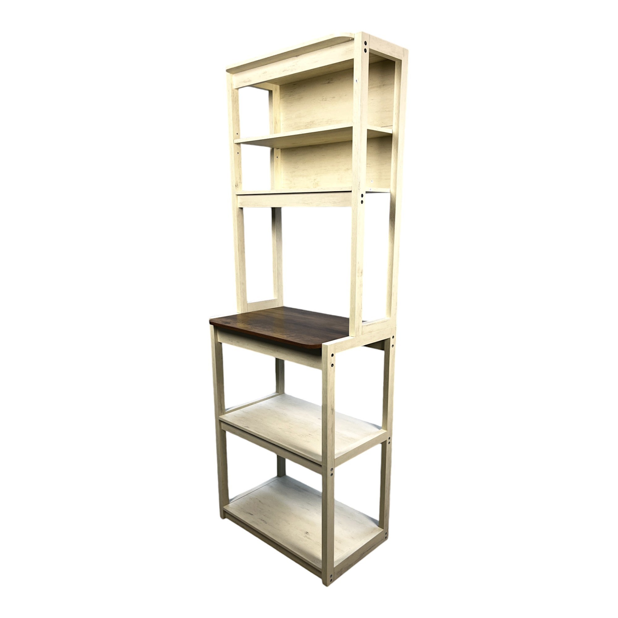 23.62' White and Rustic Brown color 5-Tier Bakers Rack for Kitchen with Storage, Coffee Bar, Kitchen Shelves,  Microwave Stand