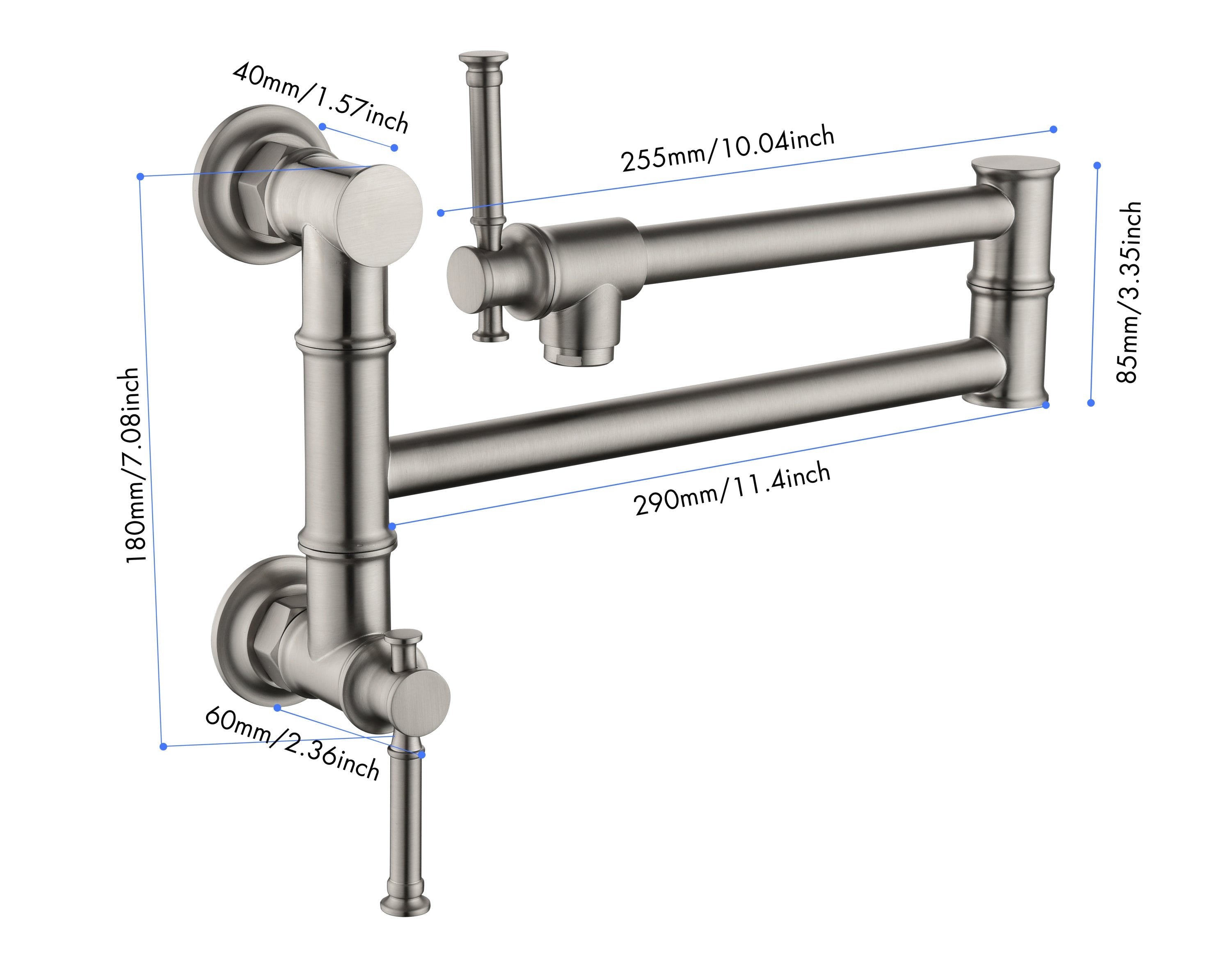 Wall mounted Pot Filler Faucet, Modern Brass Pot Filler Two-Attachment Wall Mount Folding Kitchen Pot Filler Swing Arm