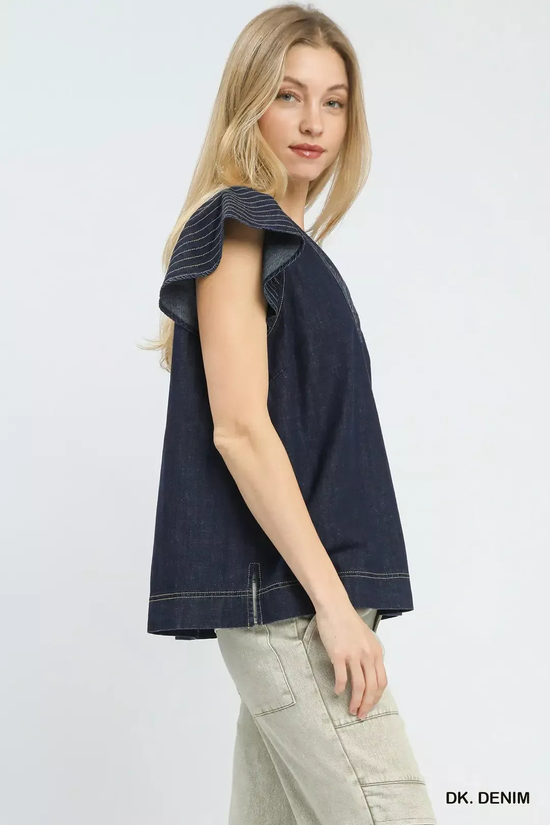 Umgee Cap Sleeve Denim Top