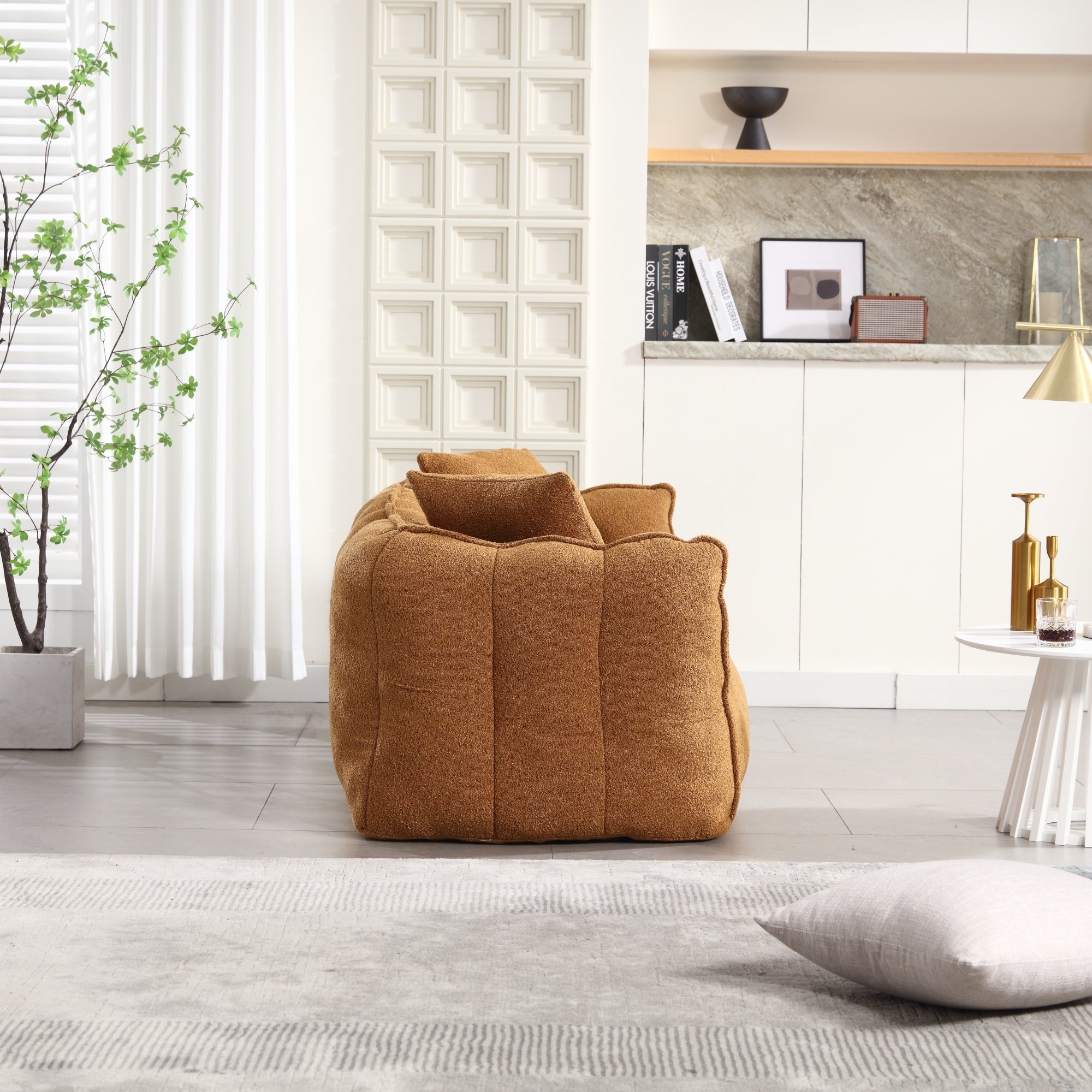 Cozy Beanbag Chair with High Resilience Foam Core for Two - Yellow Chenille, 66x35x25 inches