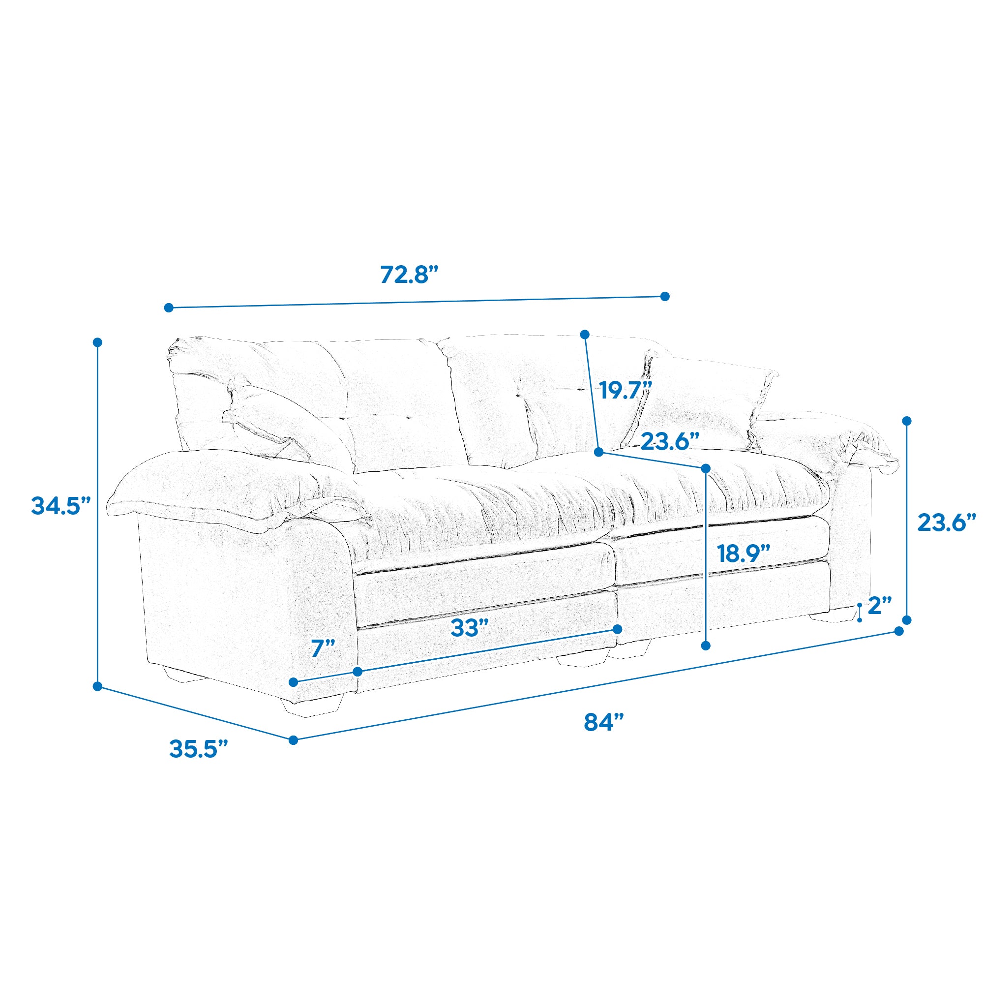 84' Chenille Sofa Small Sofa Loveseat Deep Seat Sofa Couch with 2 Throw Pillows & Memory Foam for Living Room Apartment Office Lounge-Black