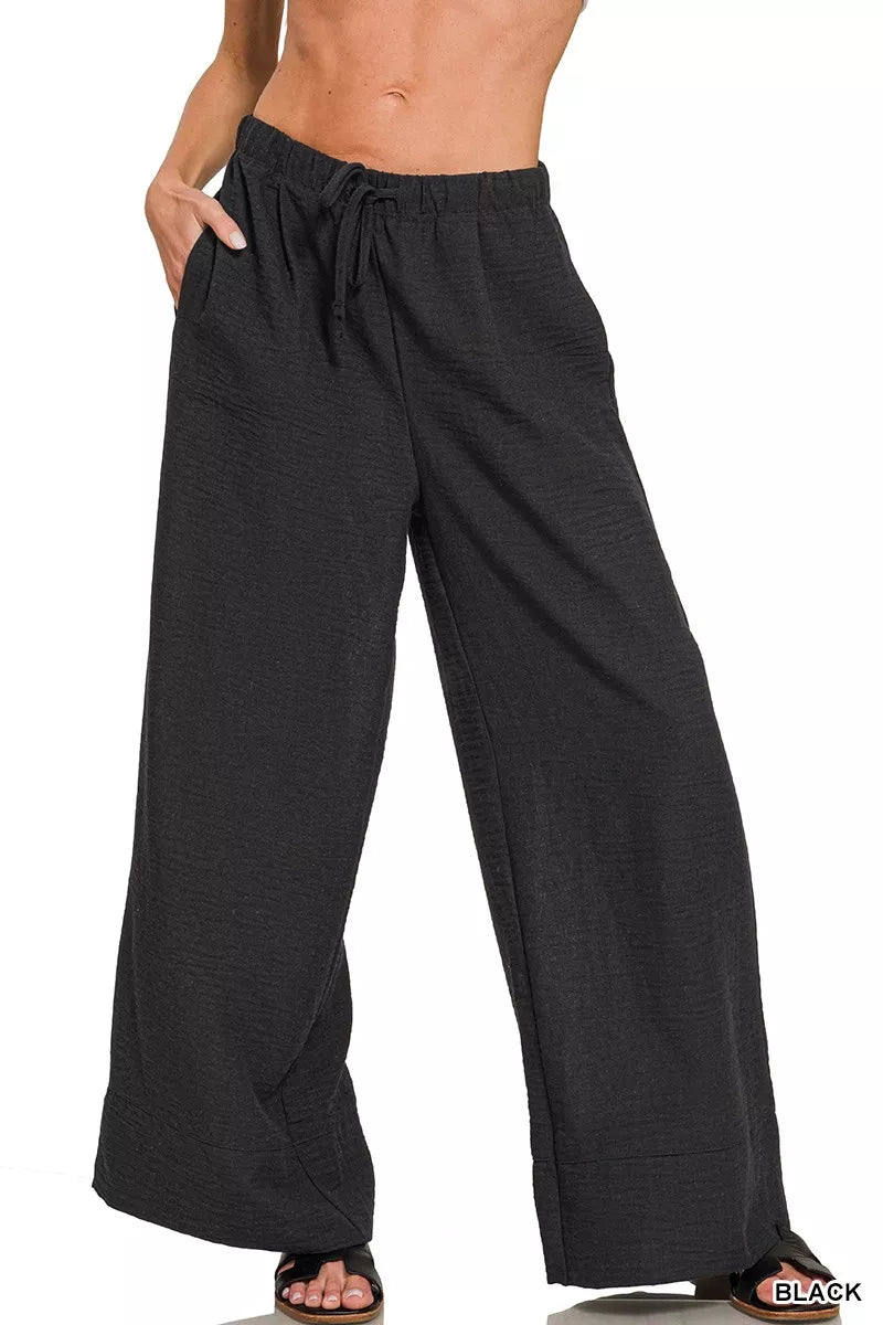 Zenana Woven Airflow Drawstring Pants