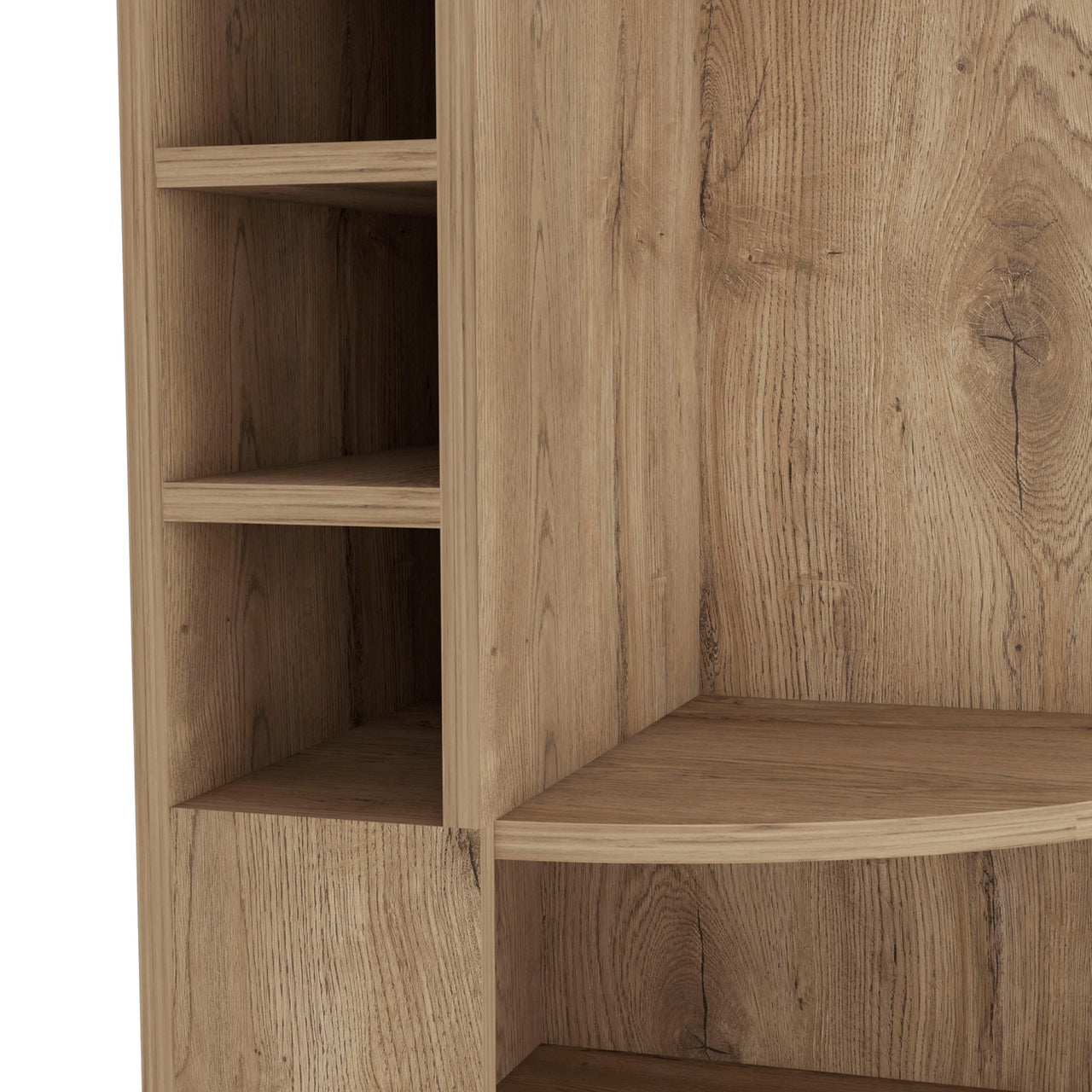 Oban Corner Bar Cabinet with Five Shelves , Eight Bottle Cubbies and Steamware Macadamia