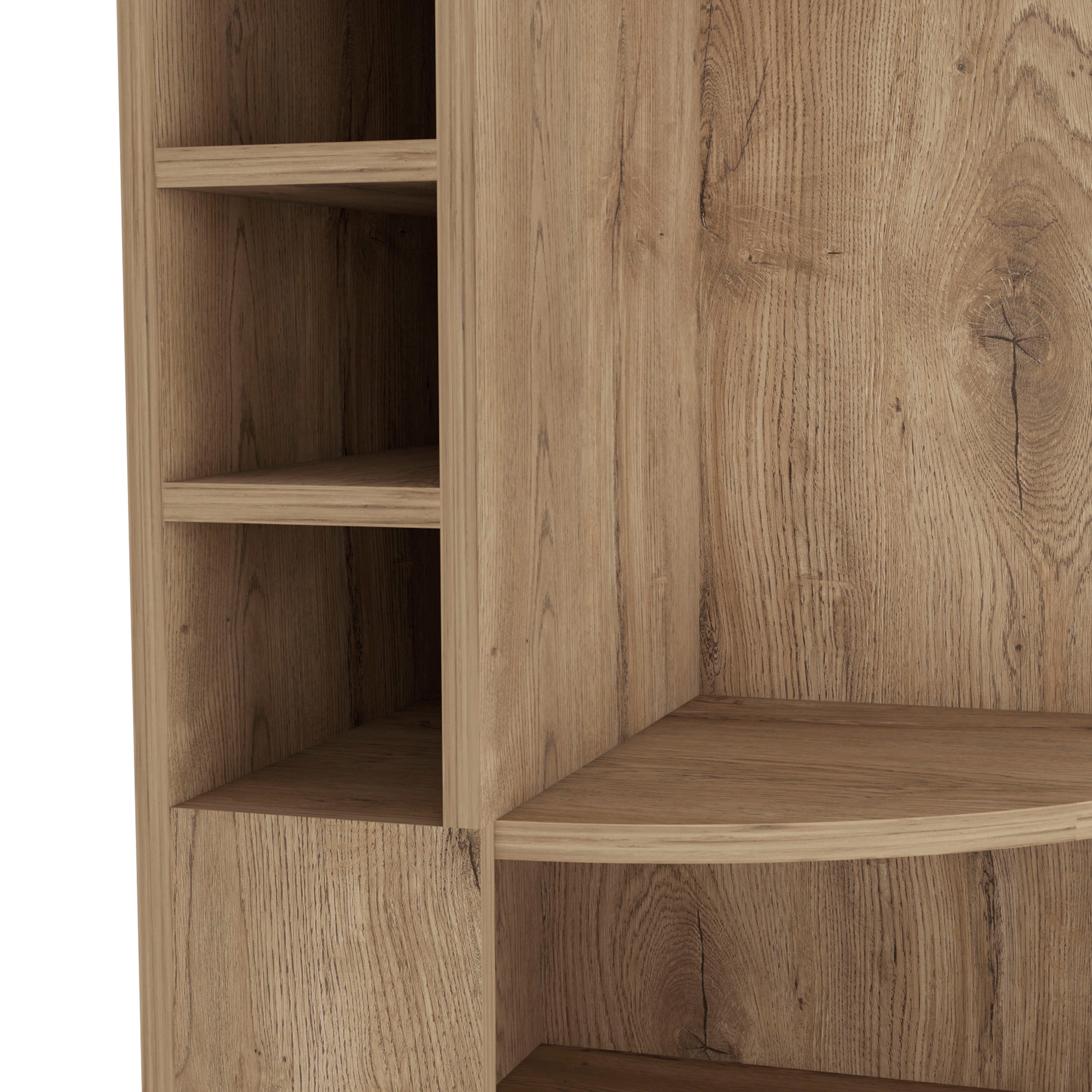 Oban Corner Bar Cabinet with Five Shelves , Eight Bottle Cubbies and Steamware Macadamia