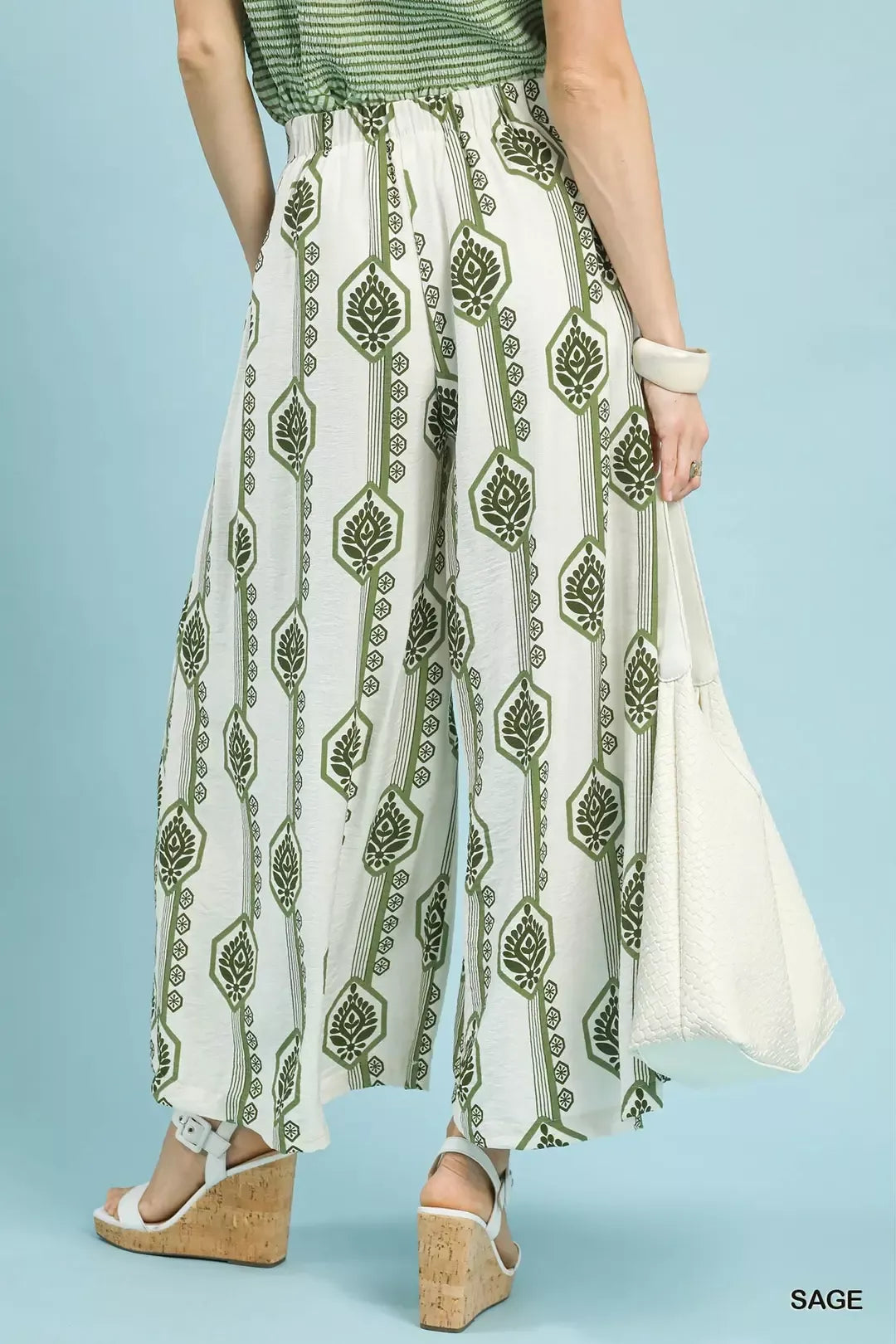 Umgee Geometric Boho Print Wide Leg Pants