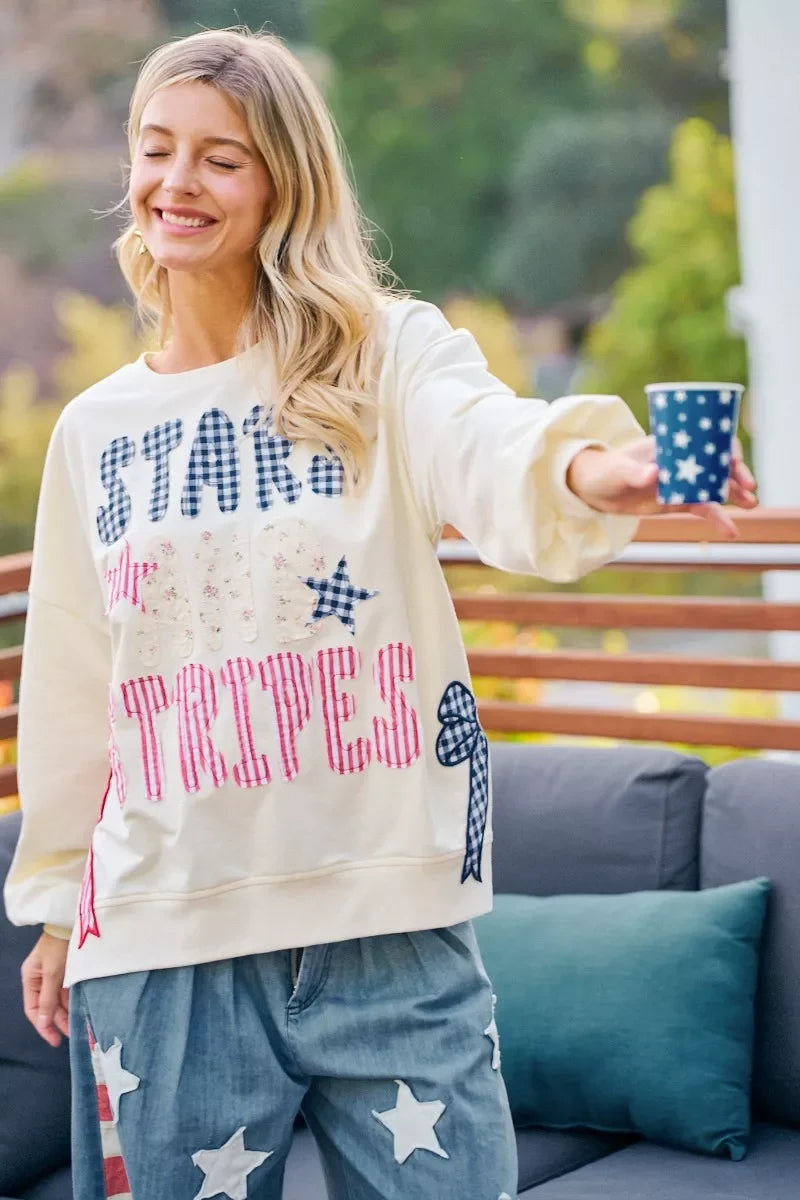 BiBi 4th Of July Stars And Stripes Patches Sweatshirt
