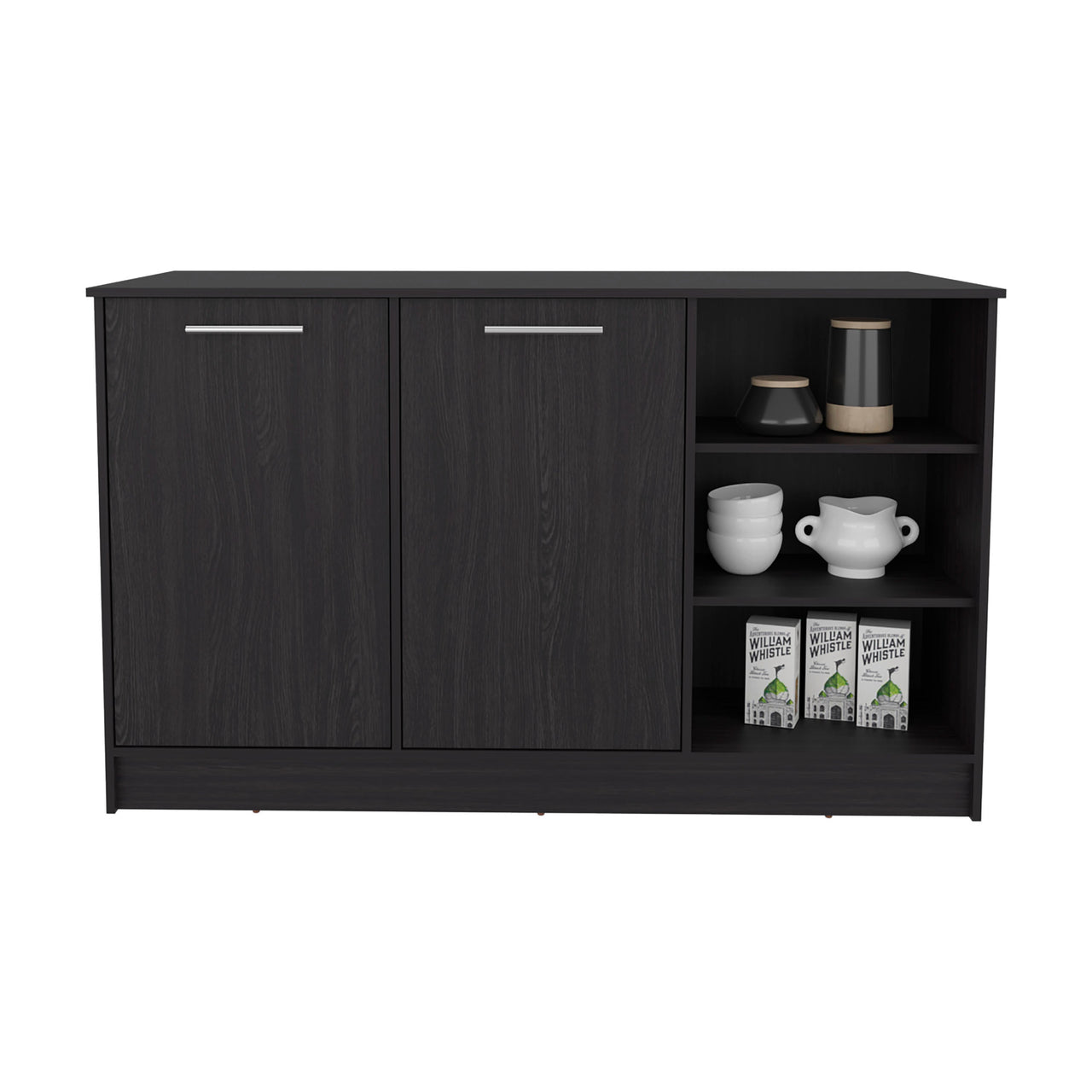 Kitchen Island Two Cabinets, Three Open Shelves
