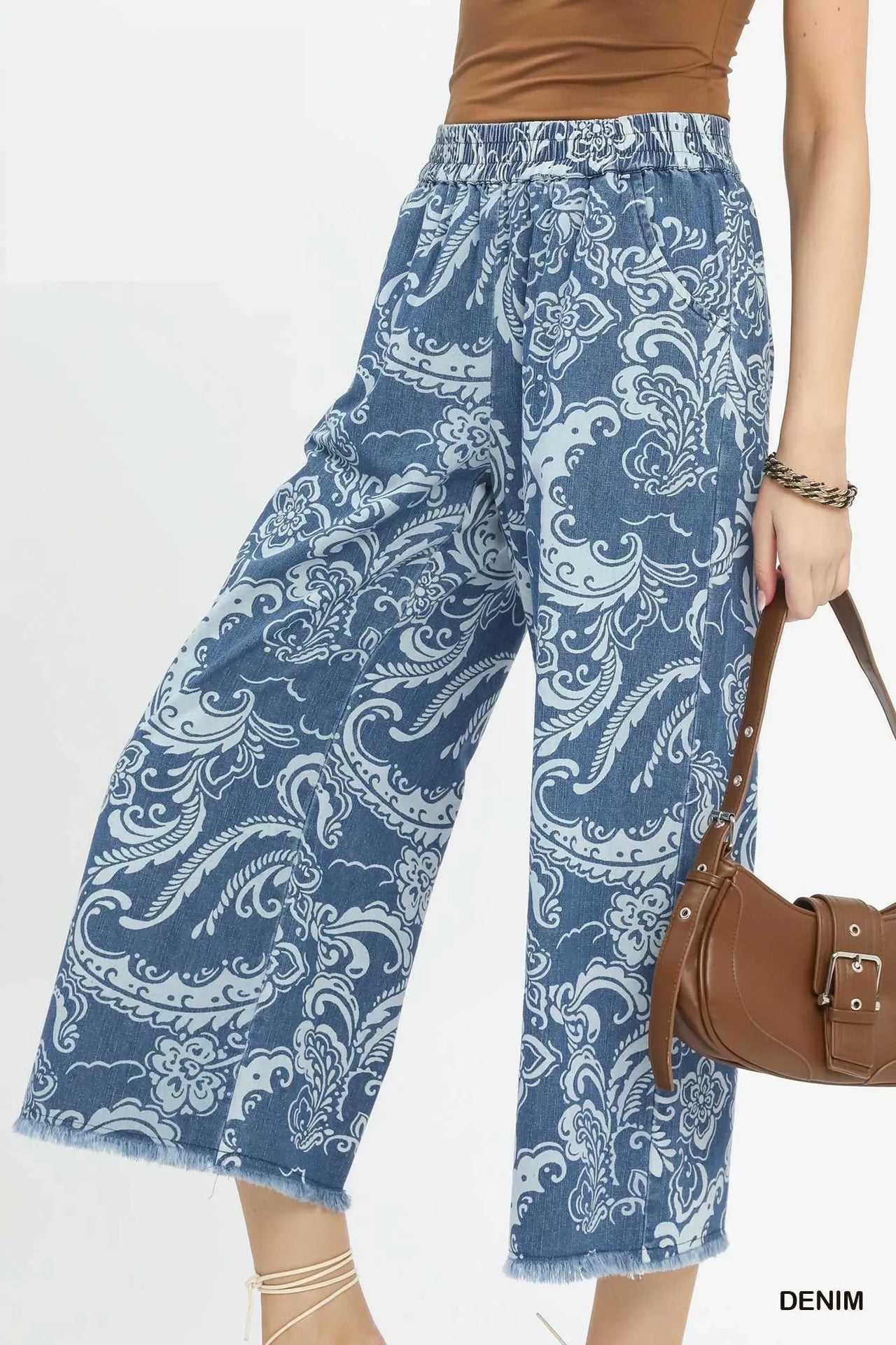 Umgee Stone Wash Wide Leg Crop Pants