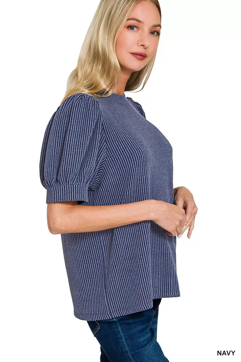 Zenana Raised Rib Puff Sleeve Top