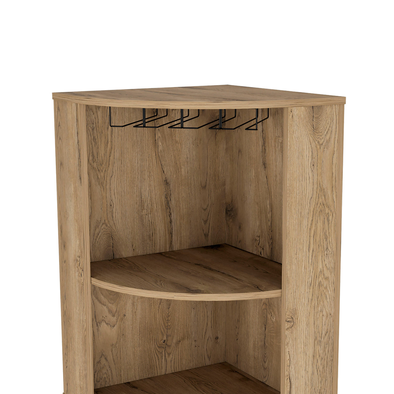 Corner Bar Cabinet 71'H with Five Shelves, Eight Bottle Cubbies and Stemware,Macadamia