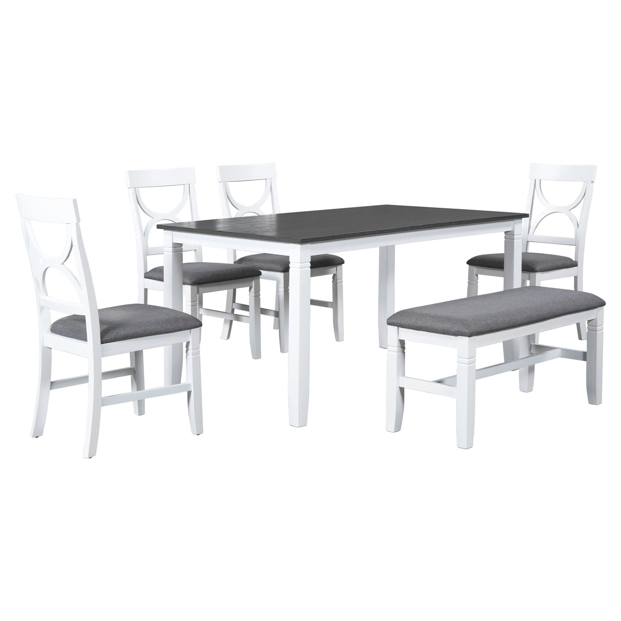 TOPMAX 6-Piece Wood Dining Table Set Kitchen Table Set with Upholstered Bench and 4 Dining Chairs, Farmhouse Style,Gray+White (old sku: SP000003AAK)