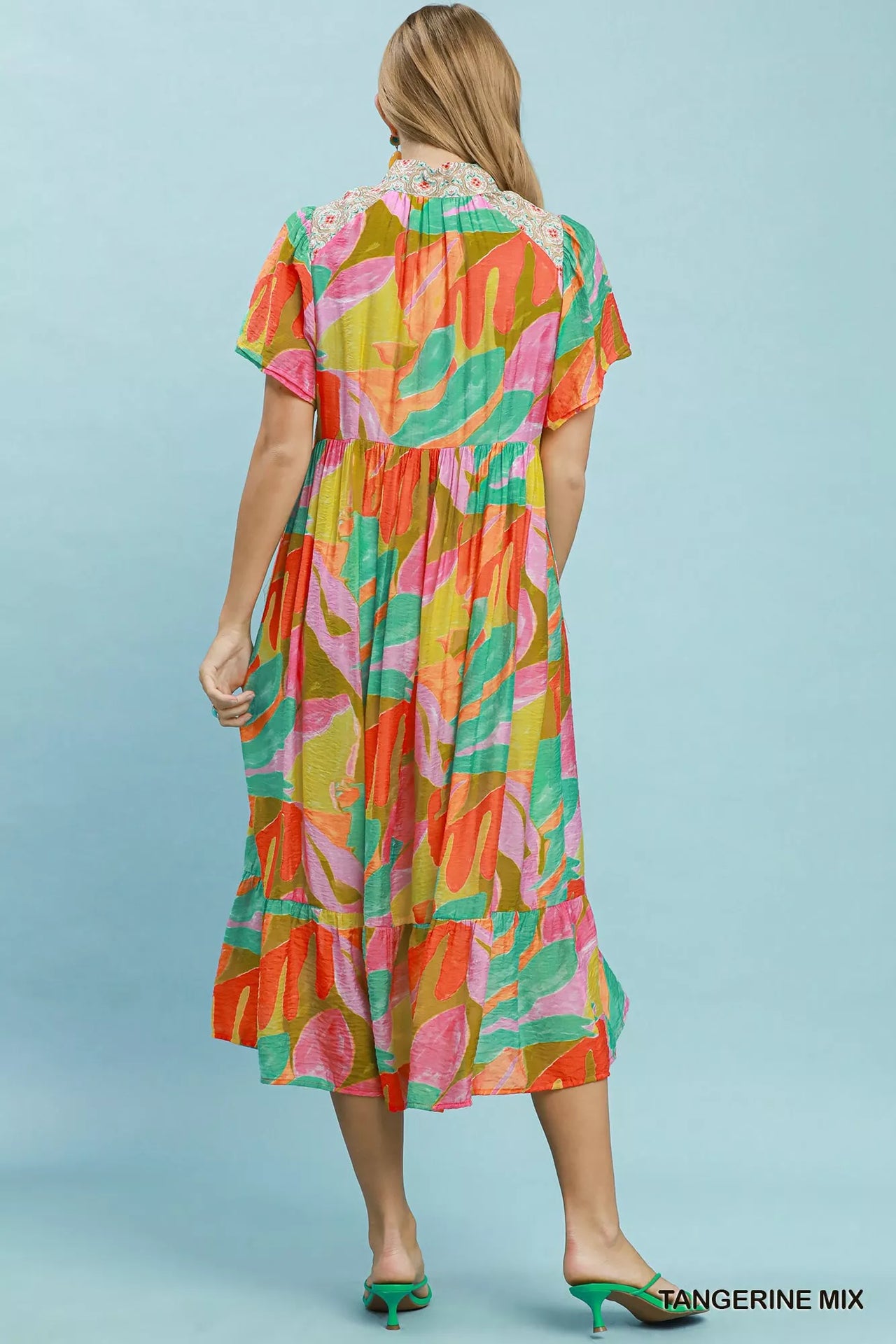 Umgee Abstract Tropical Print Tiered Midi Dress
