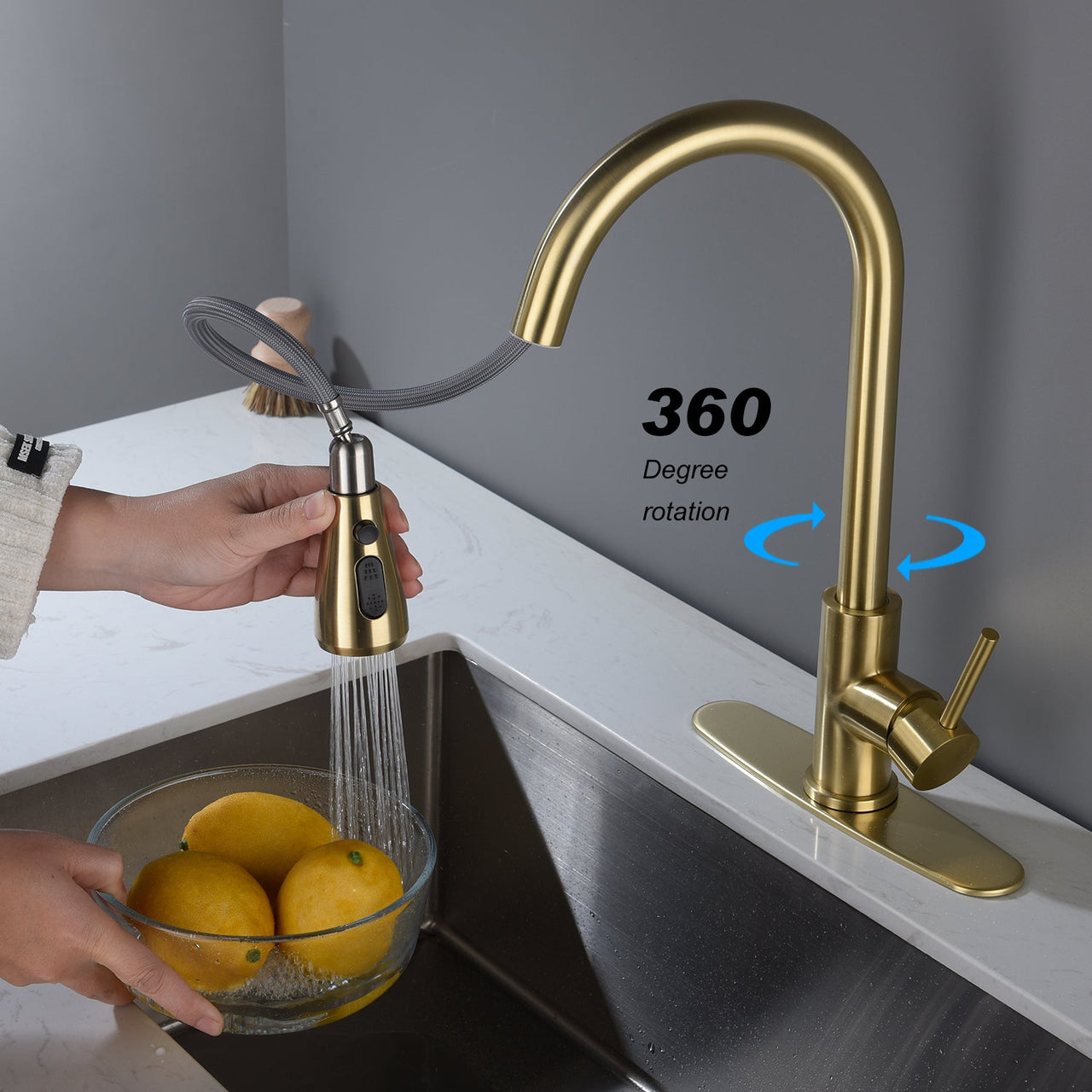Single Handle Stainless Steel Kitchen Sink Faucet with Pull Down Sprayer