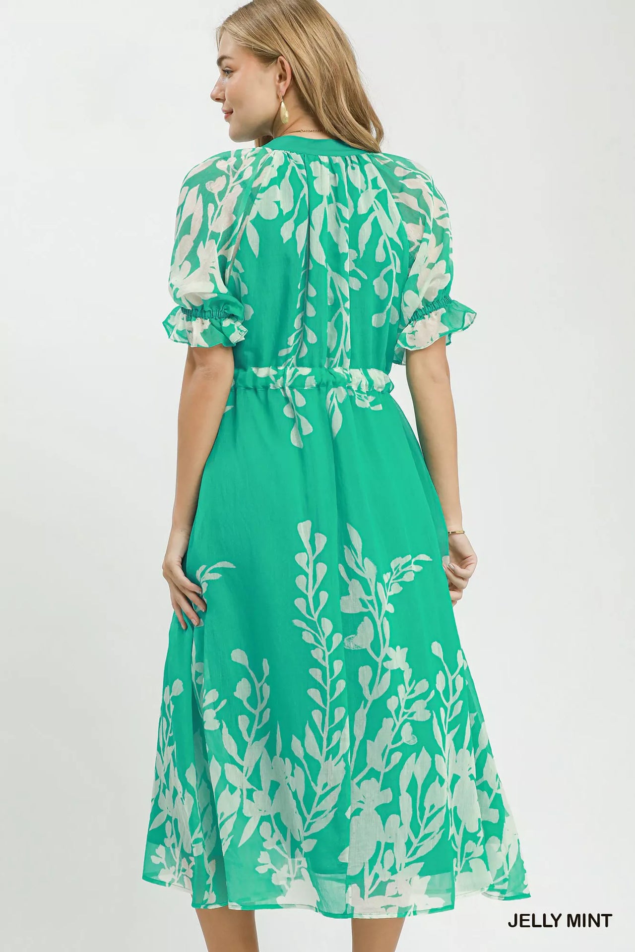 Umgee Floral Print Tie Waist Midi Dress with Side Pockets