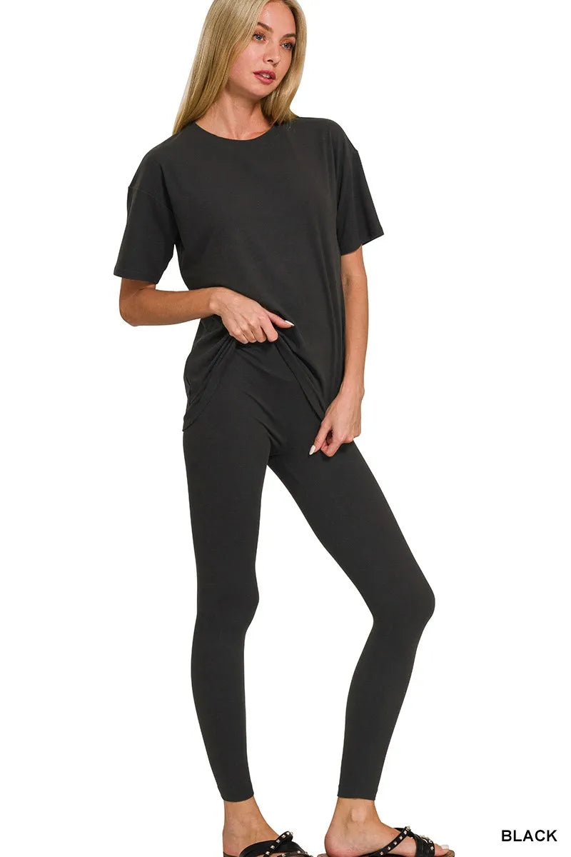 Zenana Full Size Brushed Dty Microfiber Short Sleeve Top and Pants Loungewear Set Plus Size