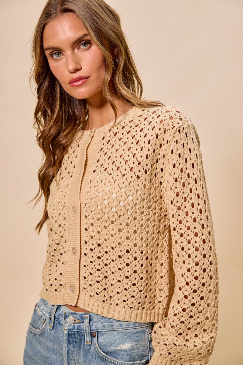 SO ME Open Knitted Button Down Cardigan Sweater Top