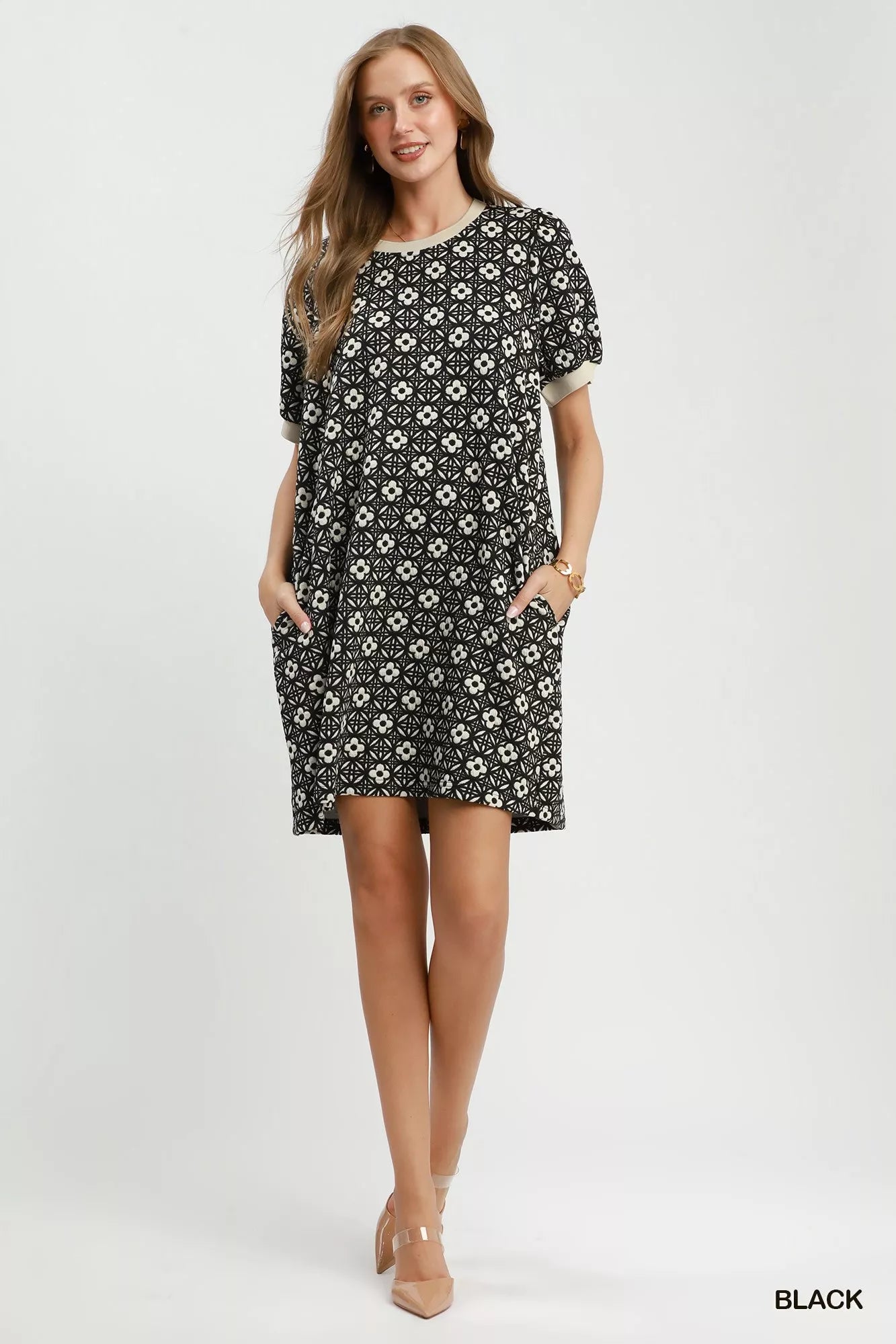 Umgee Floral Textured Puff Sleeve Mini Dress
