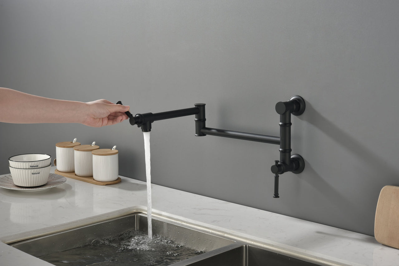 Wall mounted Pot Filler Faucet, Modern Brass Pot Filler Two-Attachment Wall Mount Folding Kitchen Pot Filler Swing Arm