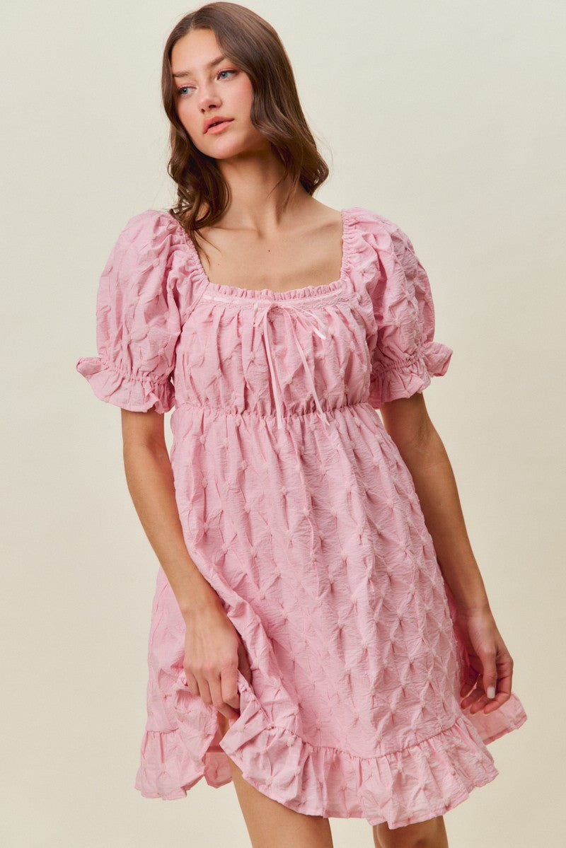 SO ME Texture Woven Ruching On Bust Mini Dress