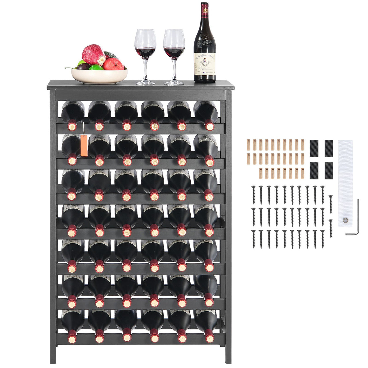 42 Bottle 7-Tier Modular Wine Rack Bamboo Wood Display Shelf with TableTop
