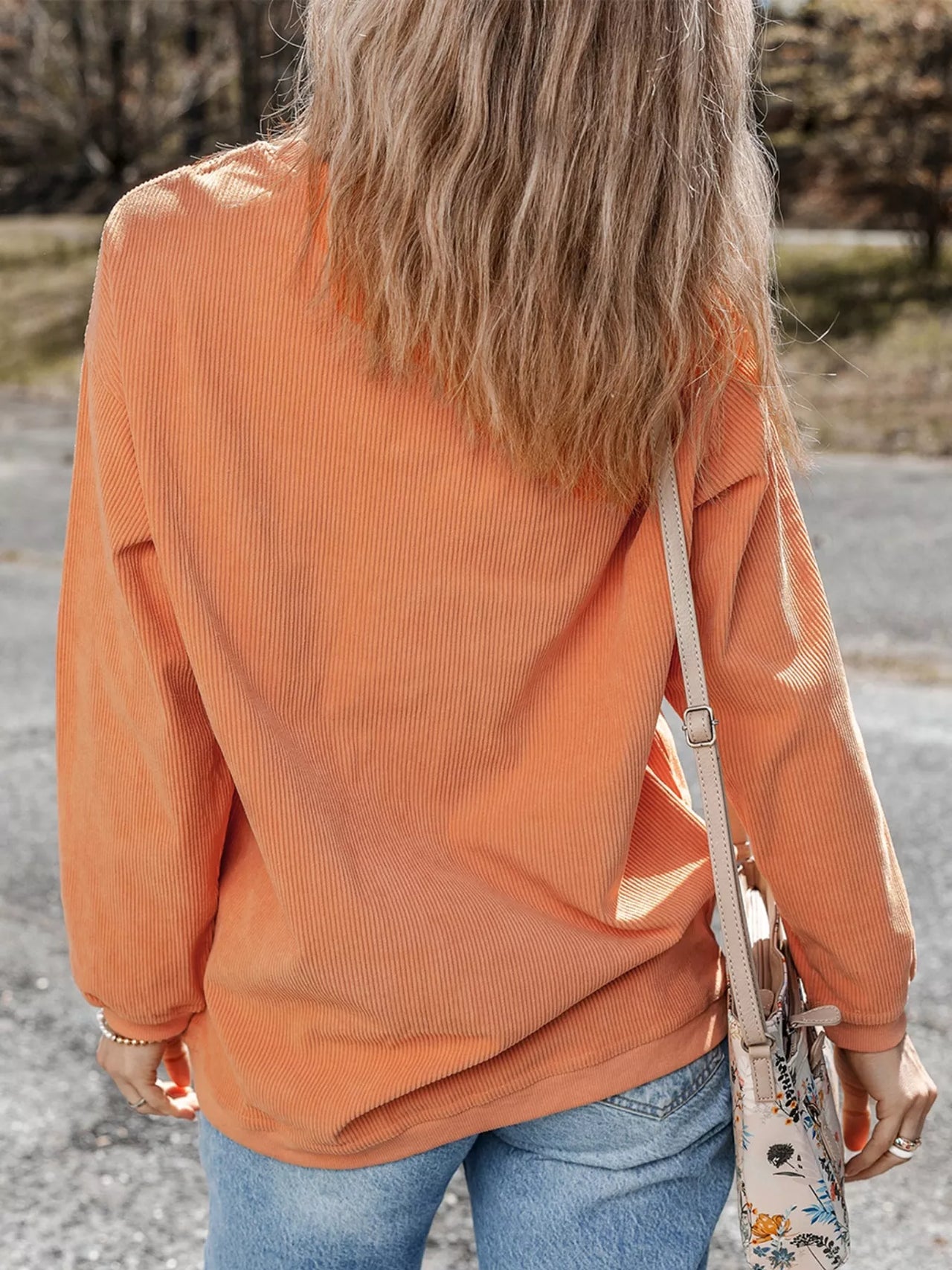 Halloween Sequined Pumpkin Ribbed Round Neck Sweatshirt