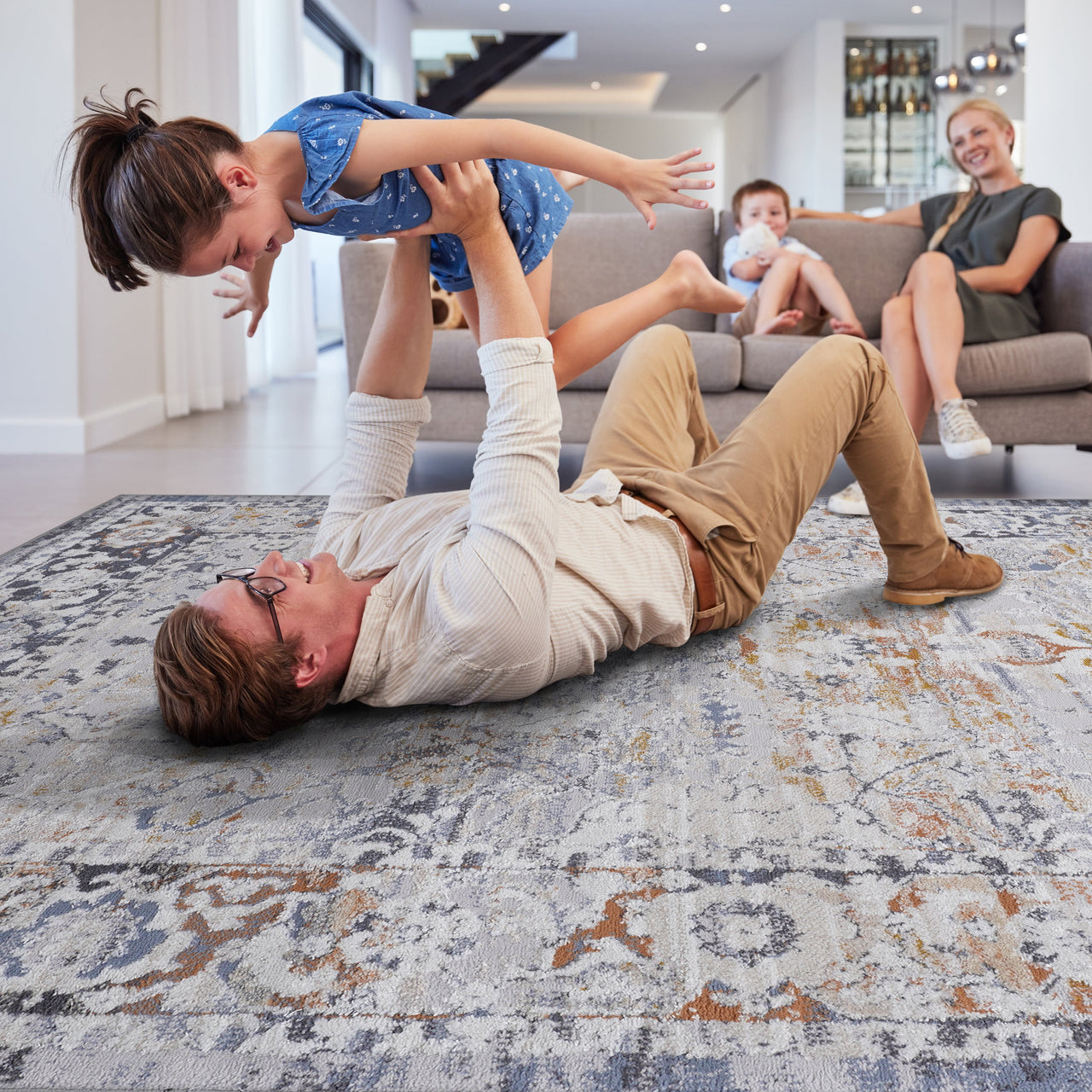 NAAR PAYAS Collection 2X3 Ivory / Grey / Traditional Doormat Rug