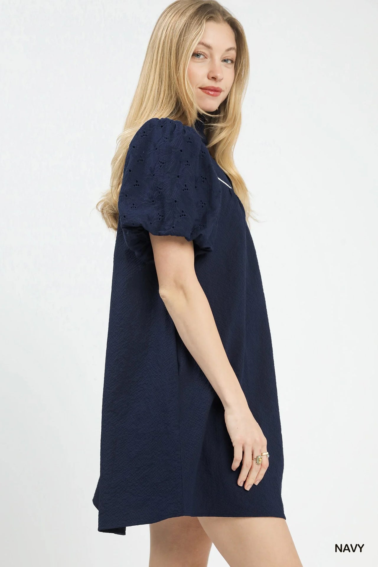Umgee Puff Sleeve Textured Babydoll Dress