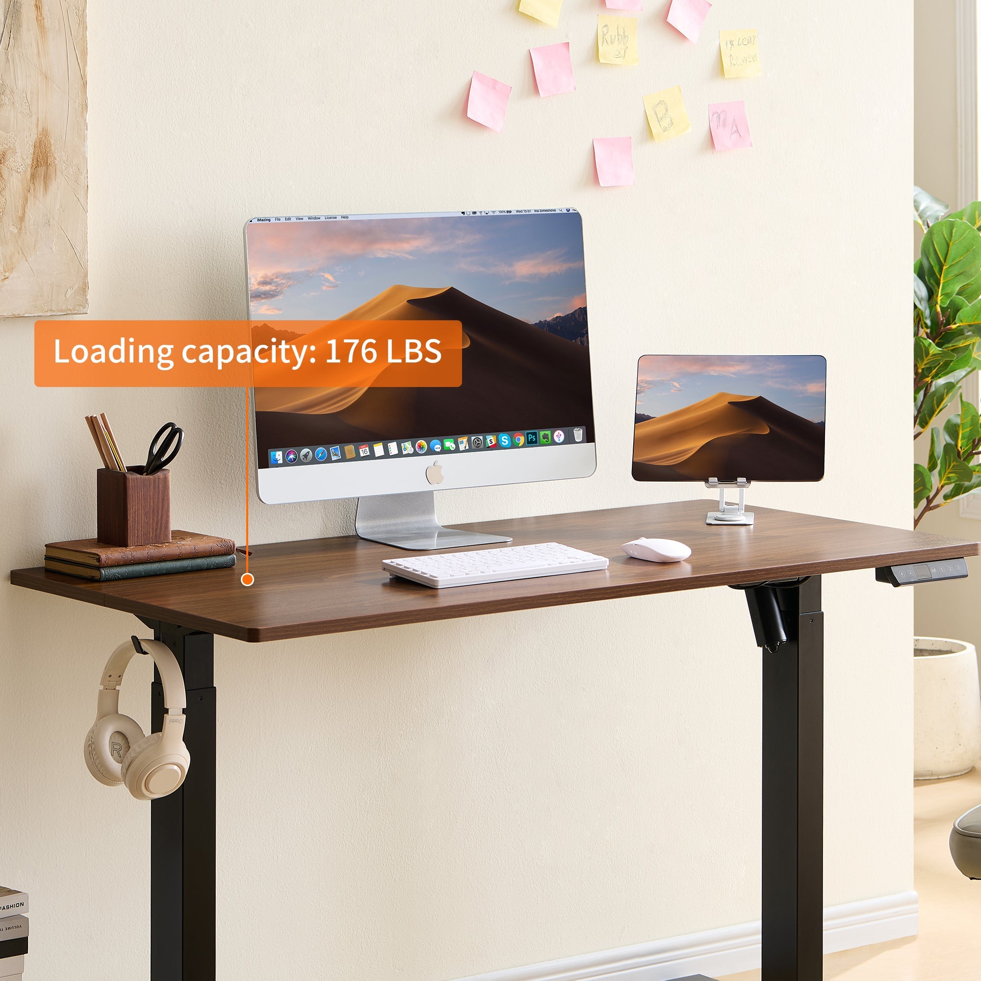 Electric Standing Desk, Adjustable Height Stand up Desk, 24x48 Inches Sit Stand Home Office Desk,Black Frame/Mahogany Top