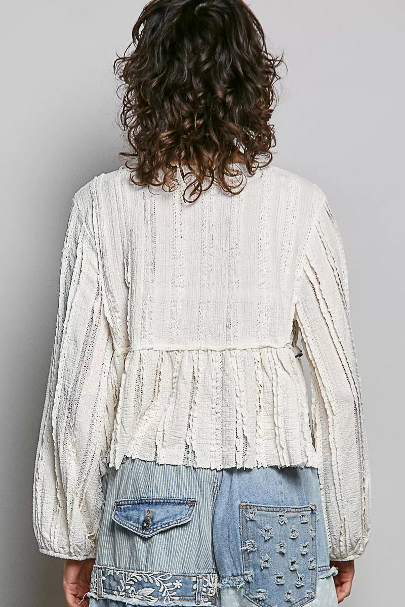 POL Square Neck Lace Long Balloon Sleeve Top
