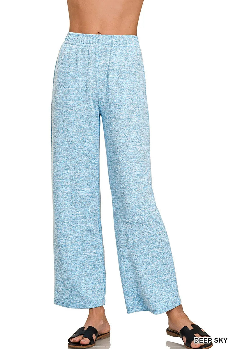 Zenana Soft Melange Hacci Elastic Waistband Lounge Pants