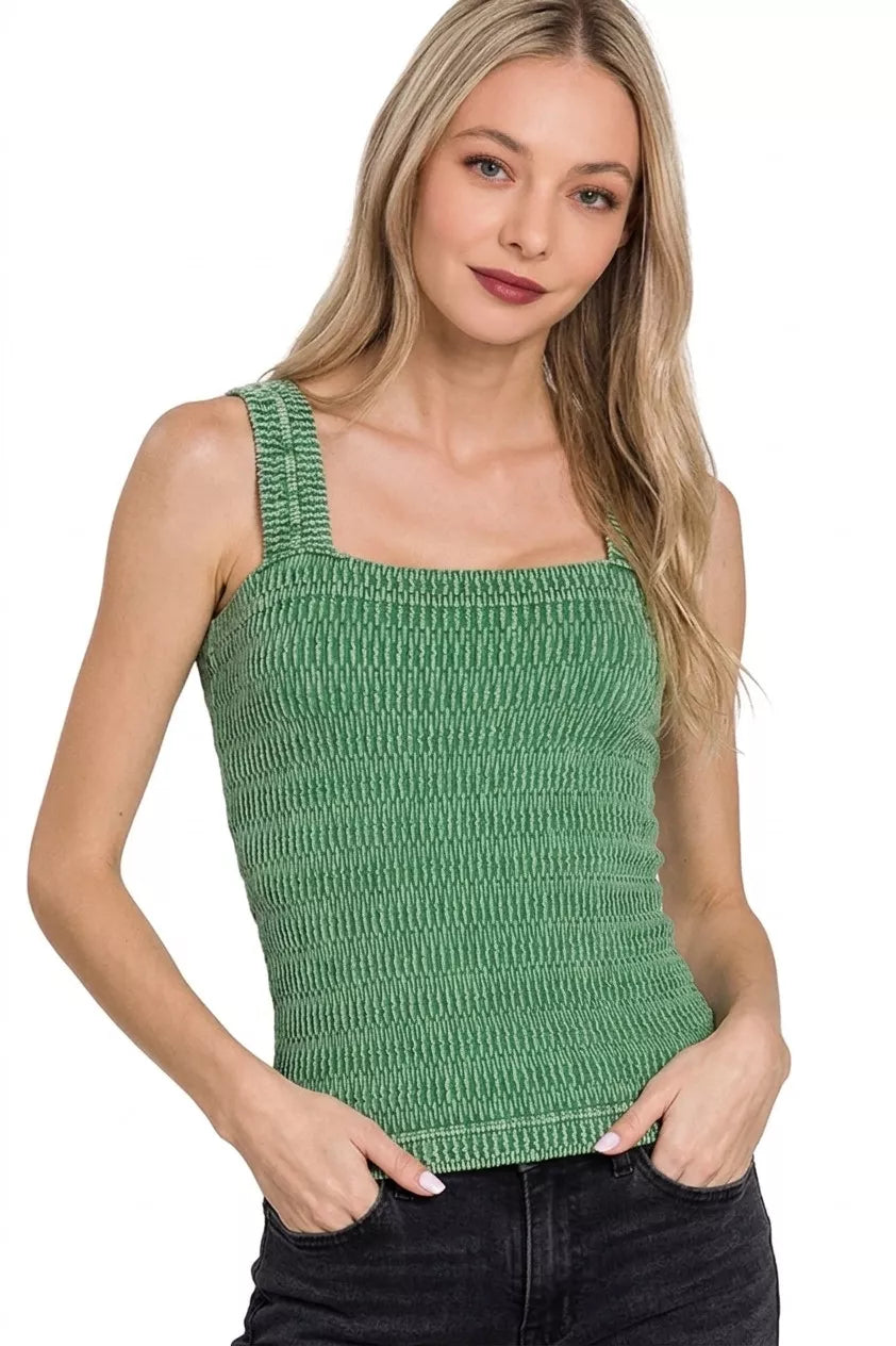 Zenana Seamless Winkle Stone Washed Tank Top