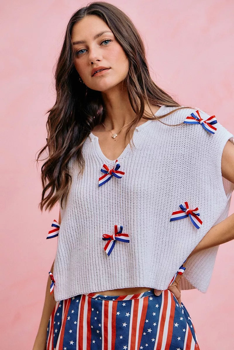 SO ME 4th Of July Ribbon Trimmed Dolman Sweater Top