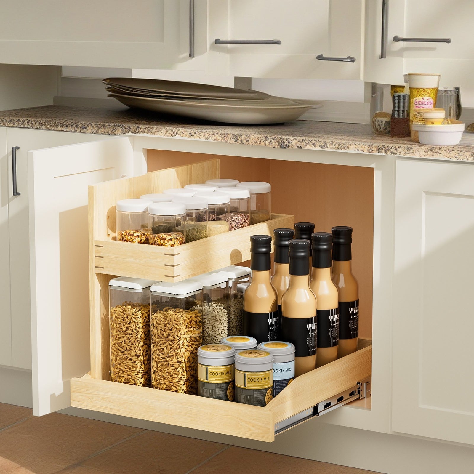 Under Sink Organizers and Storage 19½' W x 21' D, 2 Tier Pull Out Cabinet Organizer with Hard Close, Adjustable Pull Out Cabinet organizer with U Bracket for Bathroom Kitchen(Left)