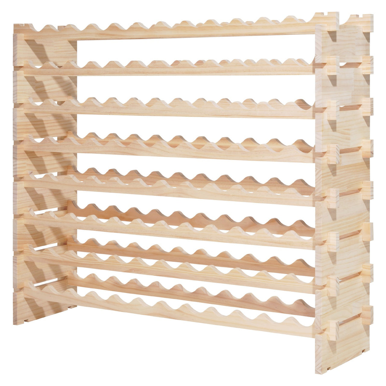 96 Bottle Stackable Modular Wine Rack, 8-Tier Wine Bottle Holder,Solid Wood Floor Freestanding Wine Storage Rack For Pinot Noir bottles,For Kitchen, Cellar, and Bar, Natural