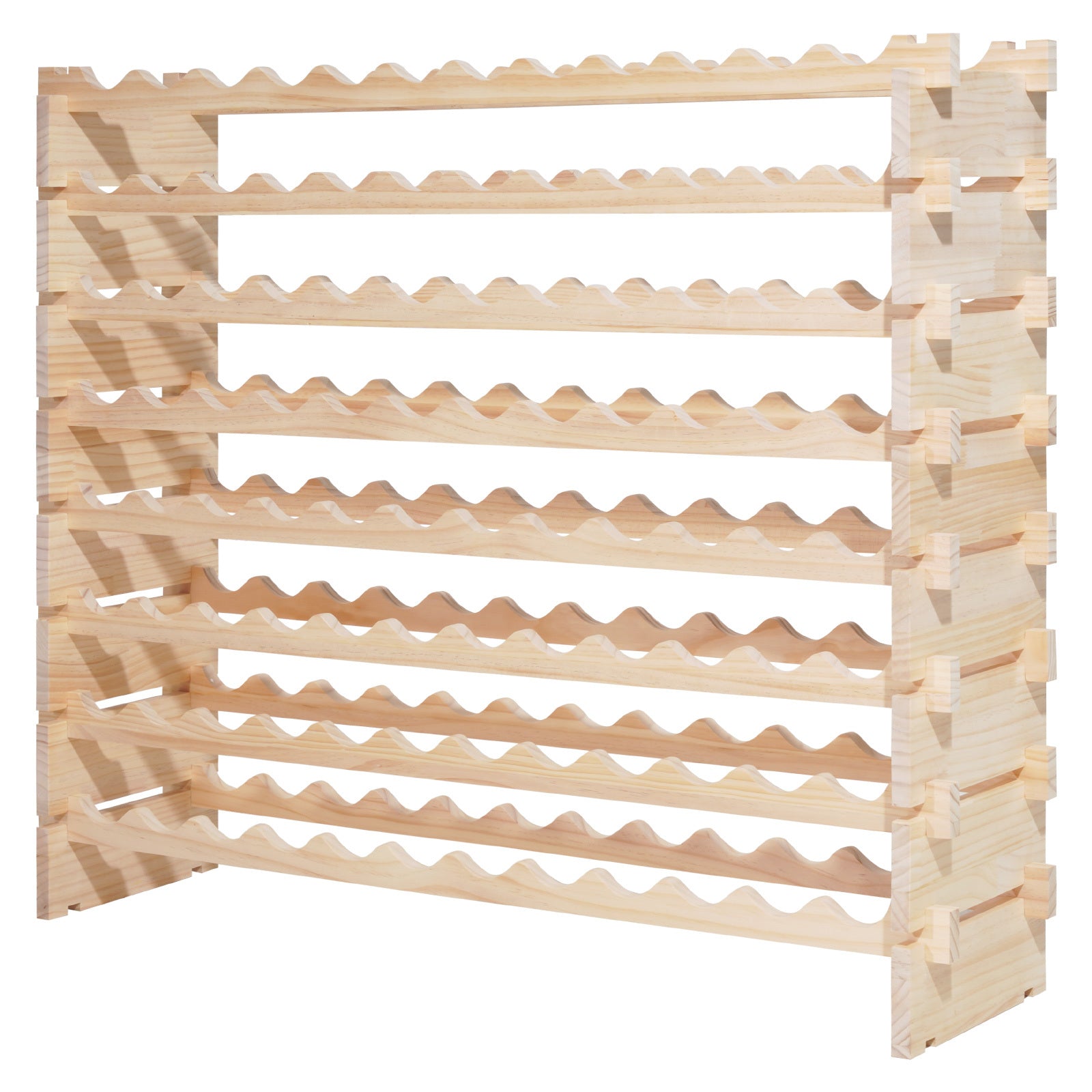 96 Bottle Stackable Modular Wine Rack, 8-Tier Wine Bottle Holder,Solid Wood Floor Freestanding Wine Storage Rack For Pinot Noir bottles,For Kitchen, Cellar, and Bar, Natural