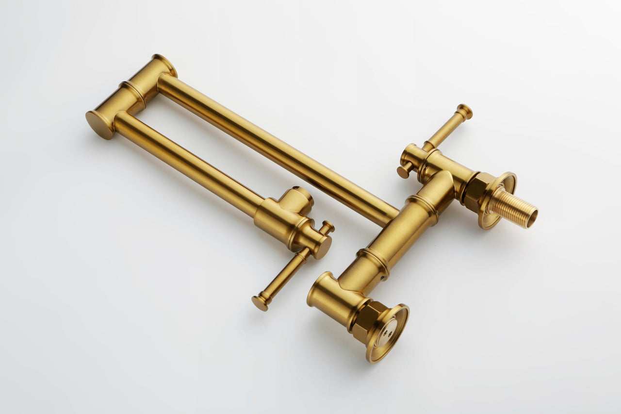 Wall mounted Pot Filler Faucet, Modern Brass Pot Filler Two-Attachment Wall Mount Folding Kitchen Pot Filler Swing Arm