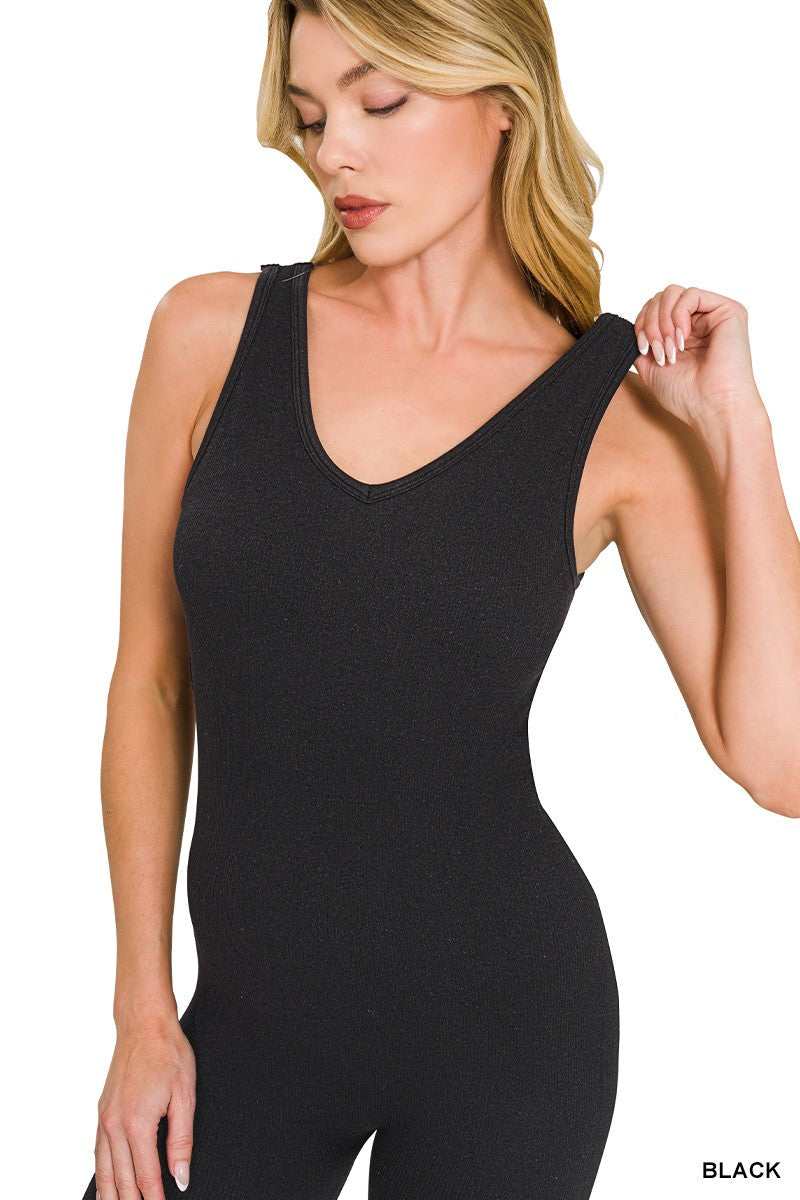 Zenana Ribbed Bra Padded Sports Seamless Bodysuit