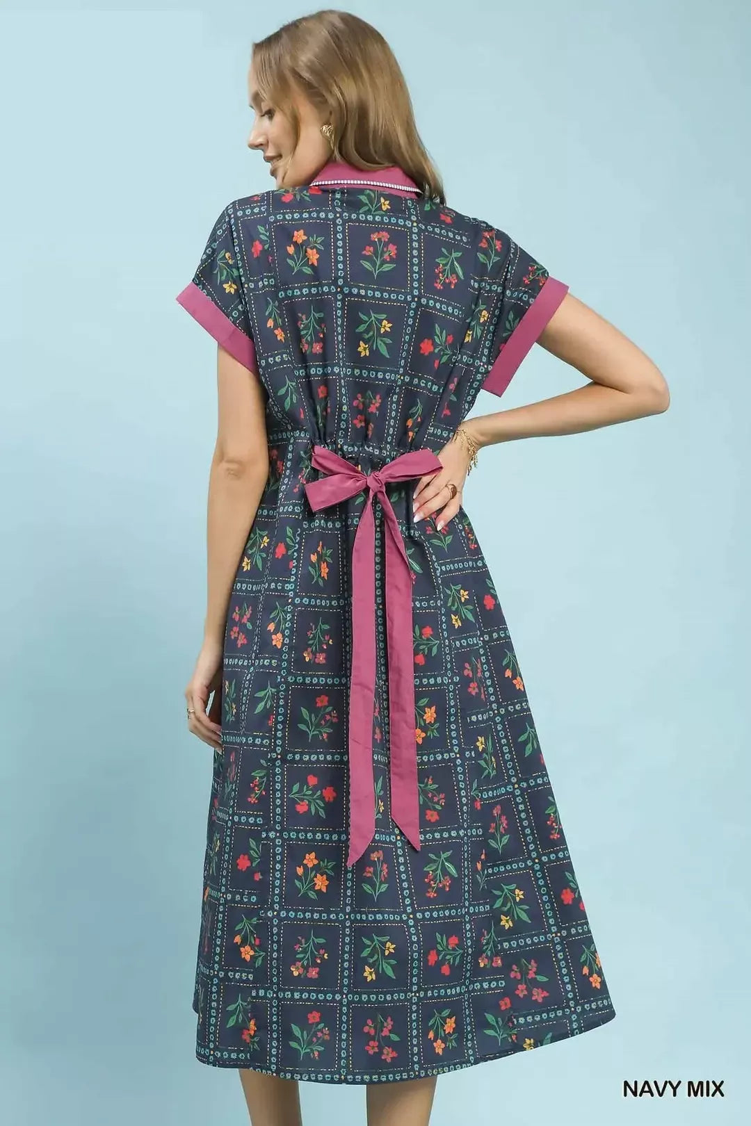 Umgee Mix Floral Button-Front Midi Dress