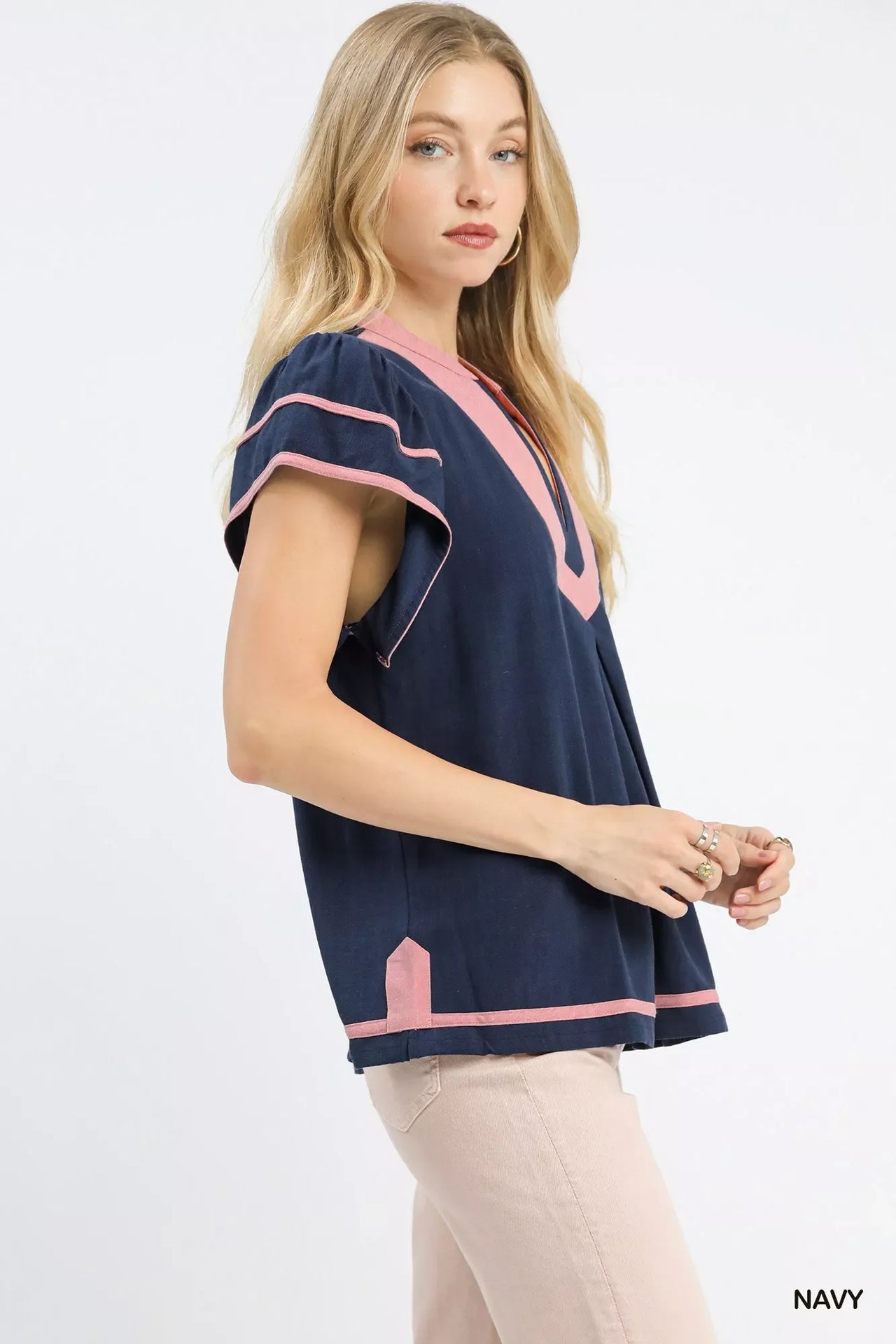 Umgee Linen Ruffle Sleeve Top
