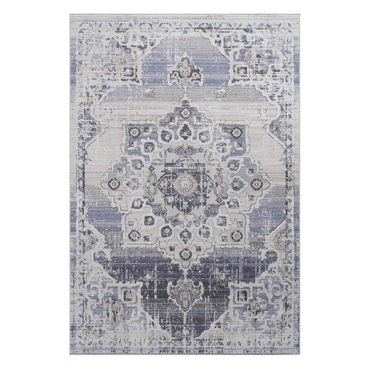 NAAR PAYAS Collection 5X7 Cream / Blue / Medallion Area Rug