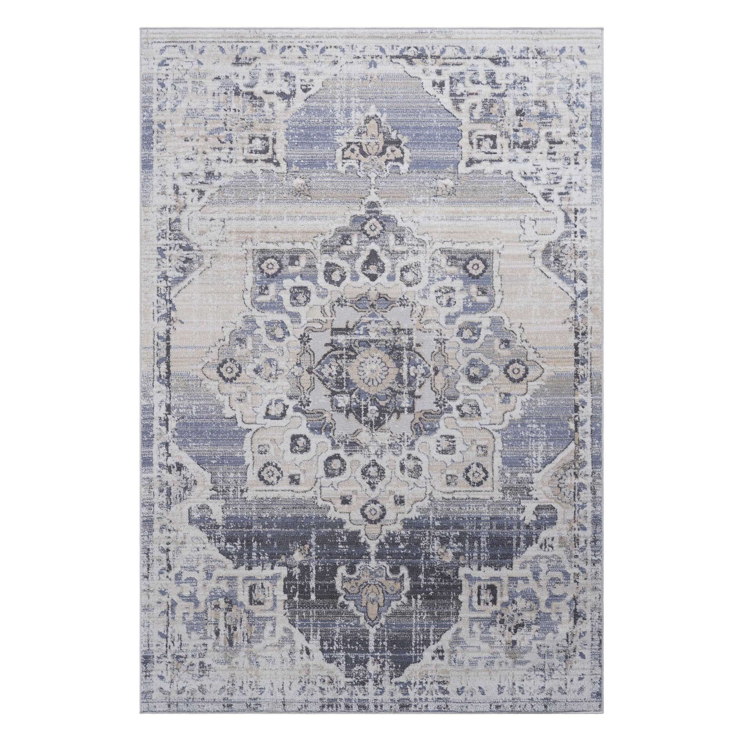 NAAR PAYAS Collection 5X7 Cream / Blue / Medallion Area Rug