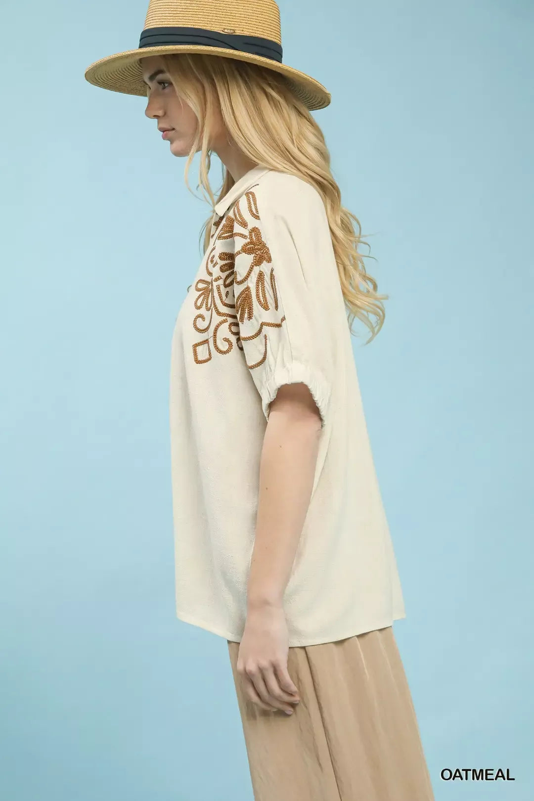 Umgee Floral Embroidered Sleeve Blouse