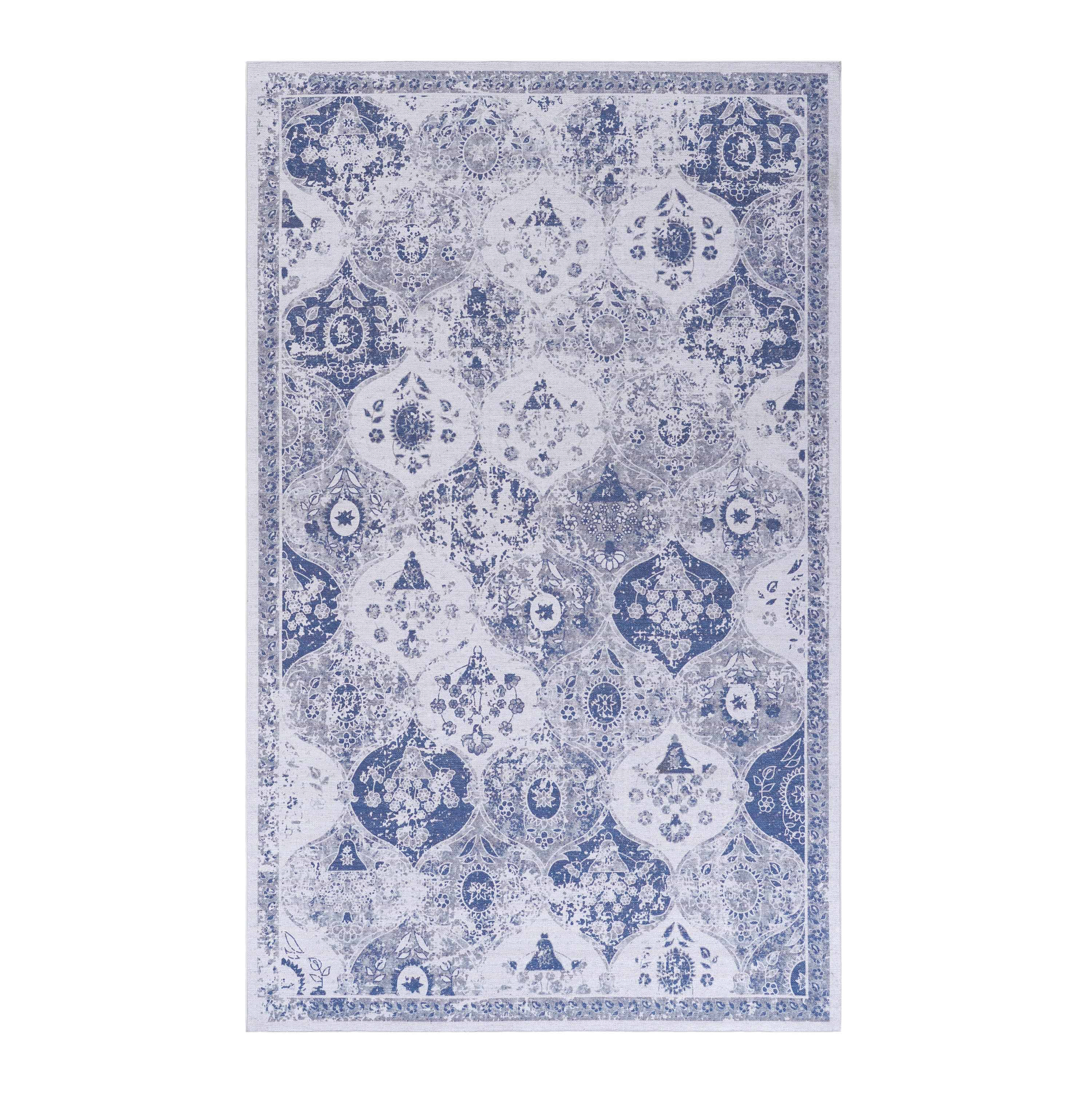 LOOM & LUXE Blue Area Rug 5x8, Washable Rug, Low-Pile, Non-Slip, Non-Shedding, Foldable, Kid & Pet Friendly - Area Rugs for living room, bedroom, kitchen (Blue, 5' x 8')